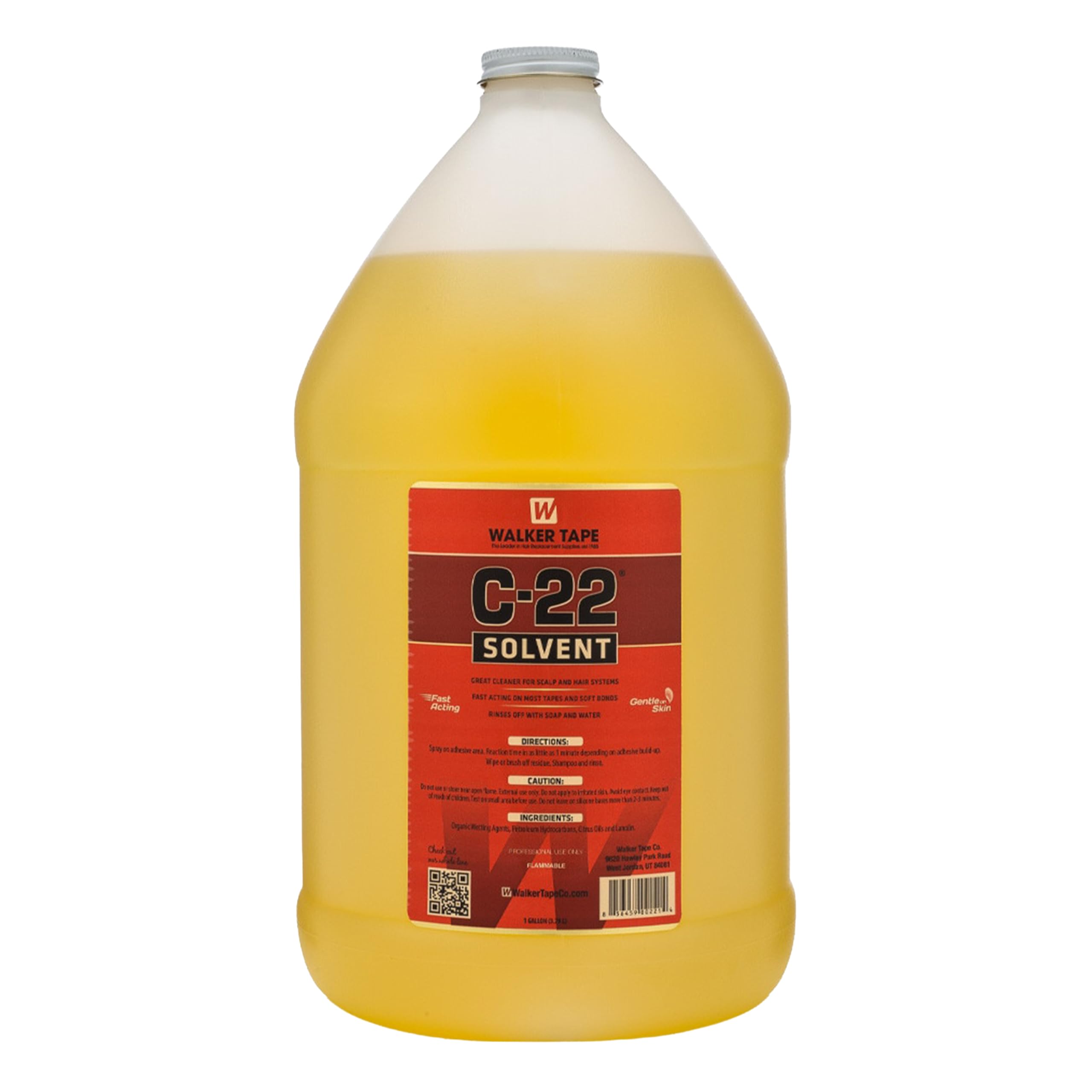 Walker Tape C-22 Solvent Gallon 128 oz, Fast-Acting Adhesive Remover for Wig Tape, Lace Systems, and Tape in Hair Extensions Human Hair, Oil-Based Skin-Safe Citrus Bond Remover for Hairpiece Cleanup