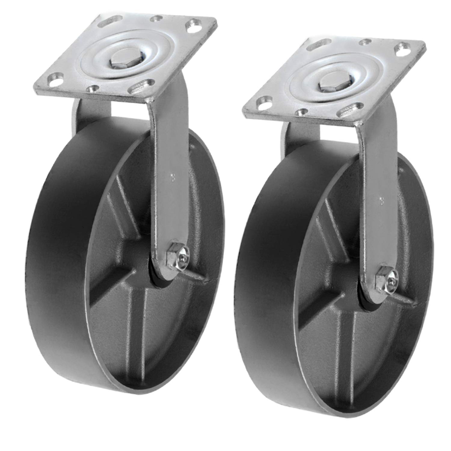 SY America 8" 2 Pack Plate Caster, Heavy Duty Steel Cast Iron Wheel w/Top Plate Caster Extra Width 2 inches 2600 lbs Total Capacity (8 inches Pack of 2, Silver Rigid)
