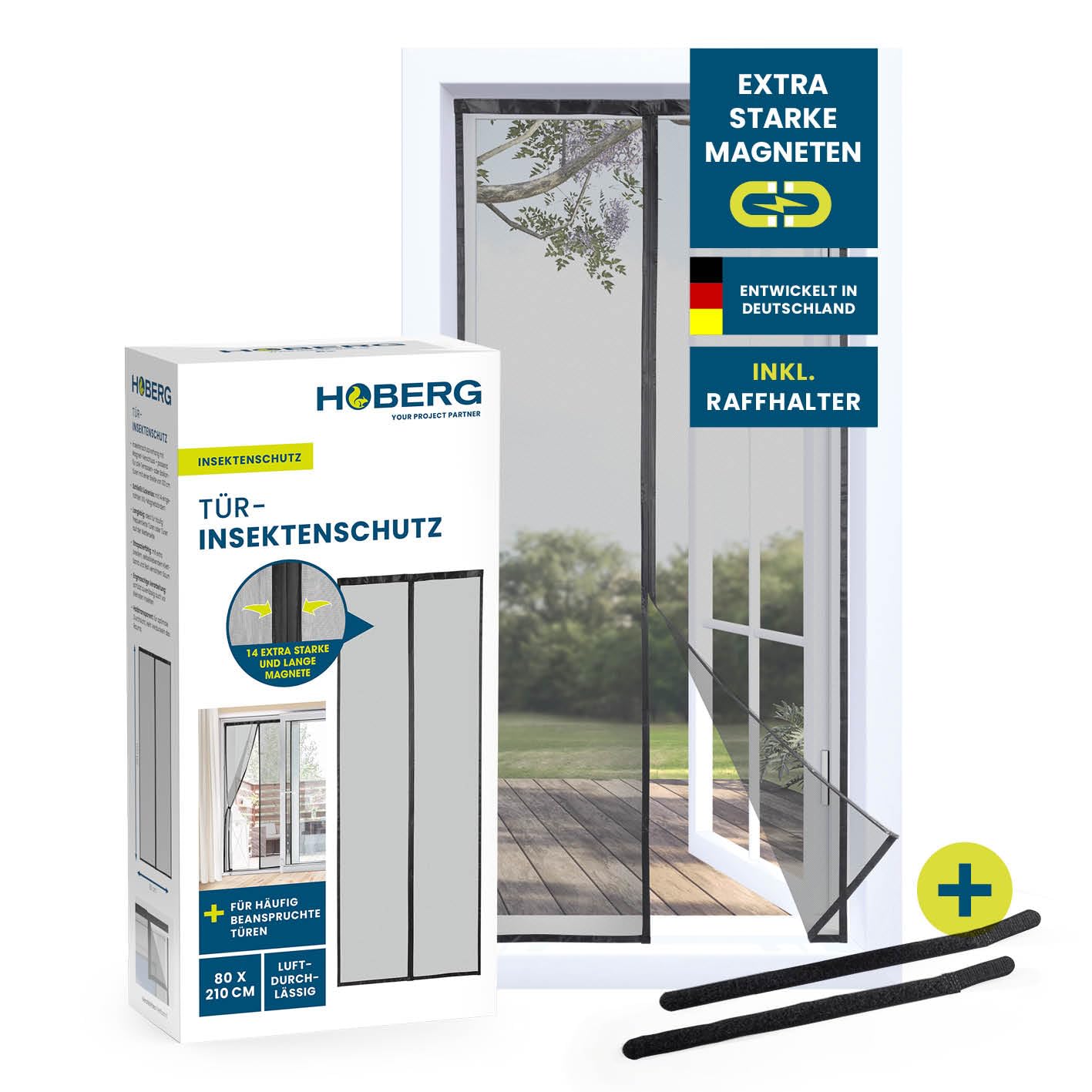Hoberg Insektenschutzvorhang 80 x 210 cm | Fliegengitter Tür mit XXL-Magnetbändern | Insektenschutz für Balkontür | Magnet Fliegenvorhang | selbstschließend & strapazierfähig