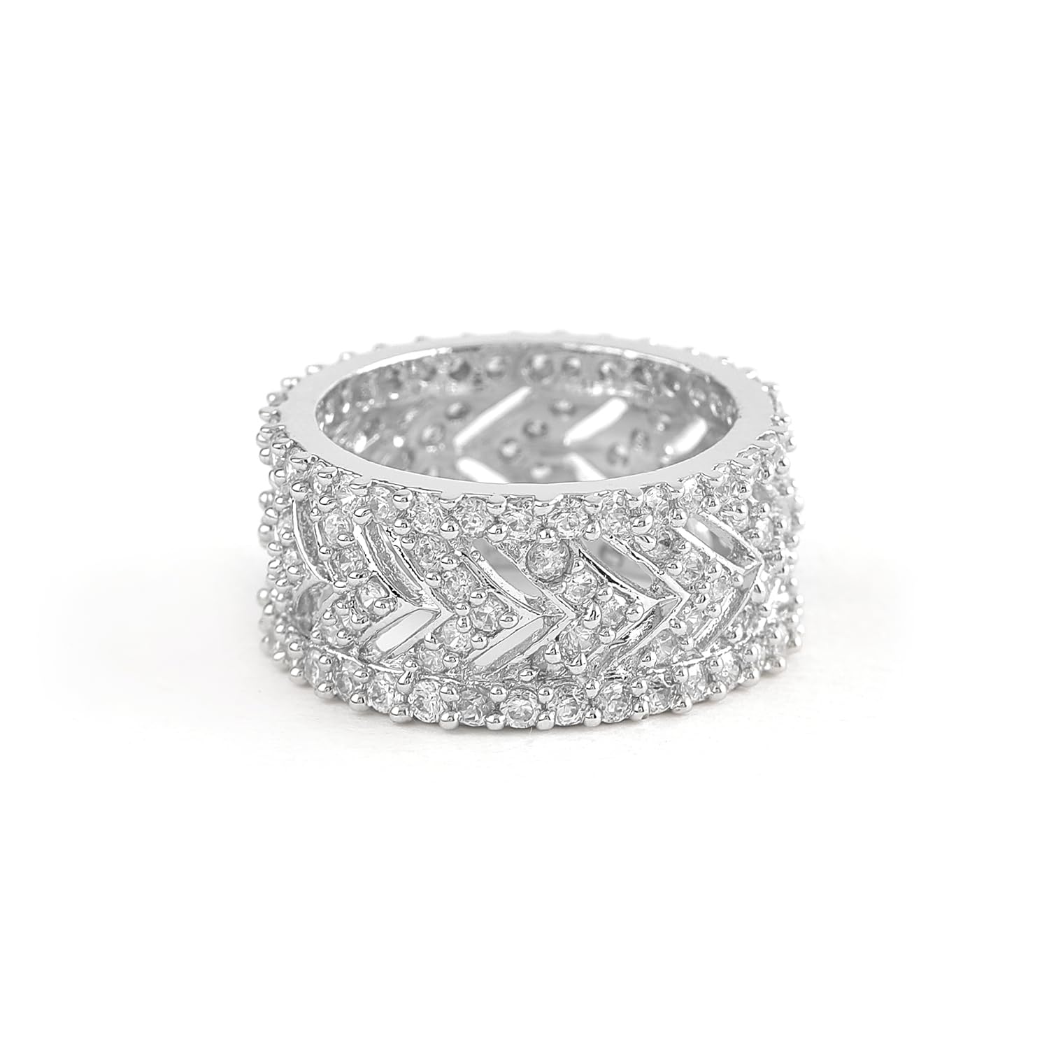 rubans Womens Rhodium Plated Cubic Zirconia Studded Finger Ring, Adjustable-picture-56