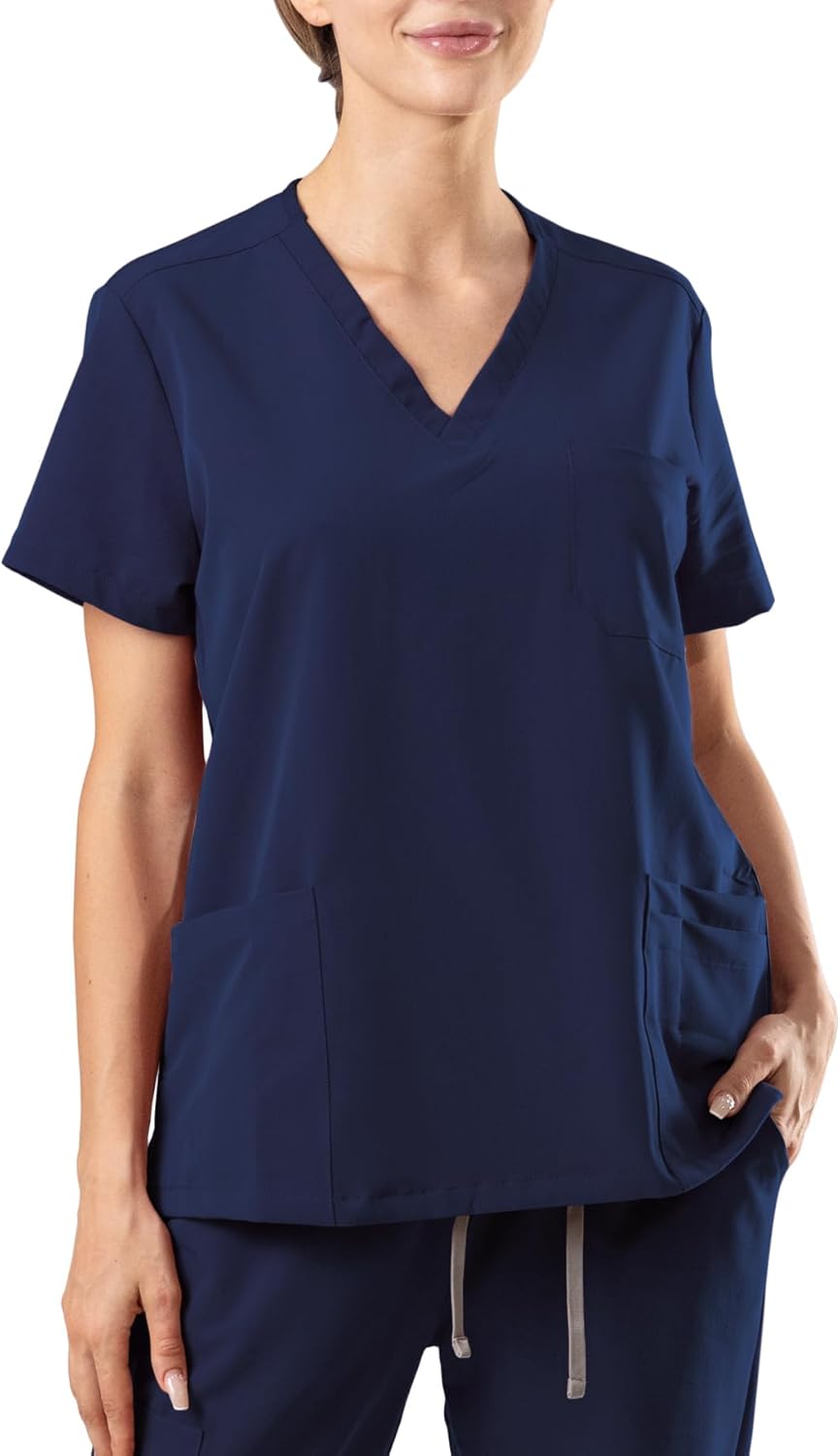 Scrub Tops for Women, V-Neck Medical Uniform Top with 4 Pockets, Soft Stretch and Durable Scrub Shirt