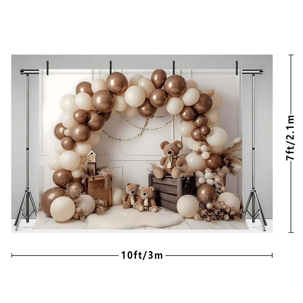 MEHOFOND Chłopcy brązowy niedźwiedź urodzinowy tło do fotografii bohema brązowy balon zabawka niedźwiedź pampasowy portret tło baby shower ciasto rozbić przyjęcie urodzinowe dekoracja baner rekwizyty