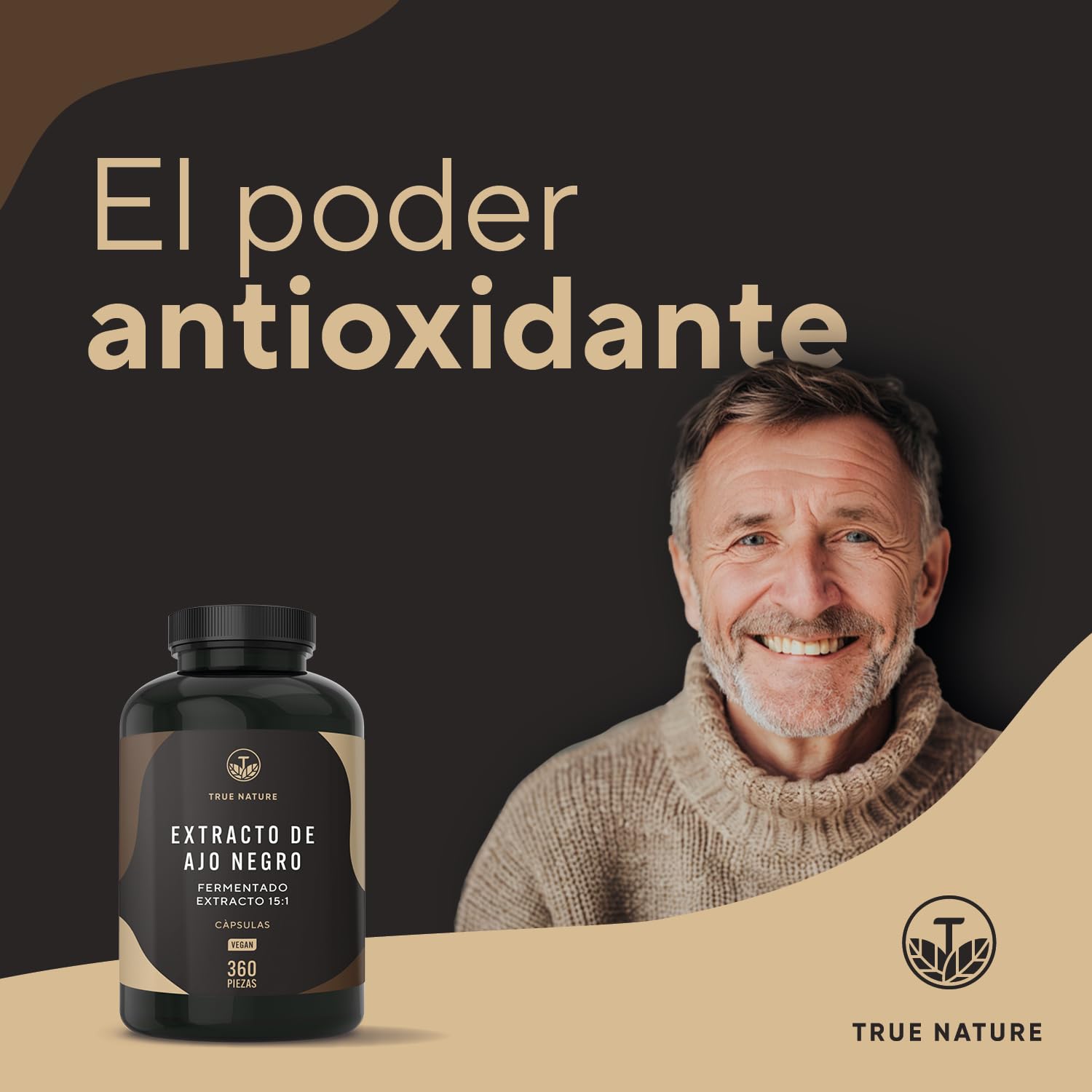 Ajo Negro 22500mg - 360 cápsulas - Sin Olor ni Sabor - Alicina - 14,89% polifenoles - con S-alilcisteína (SAC) - Fuente Natural de Antioxidantes y Flavonoides Extracto Natural Fermentado - TRUE NATURE