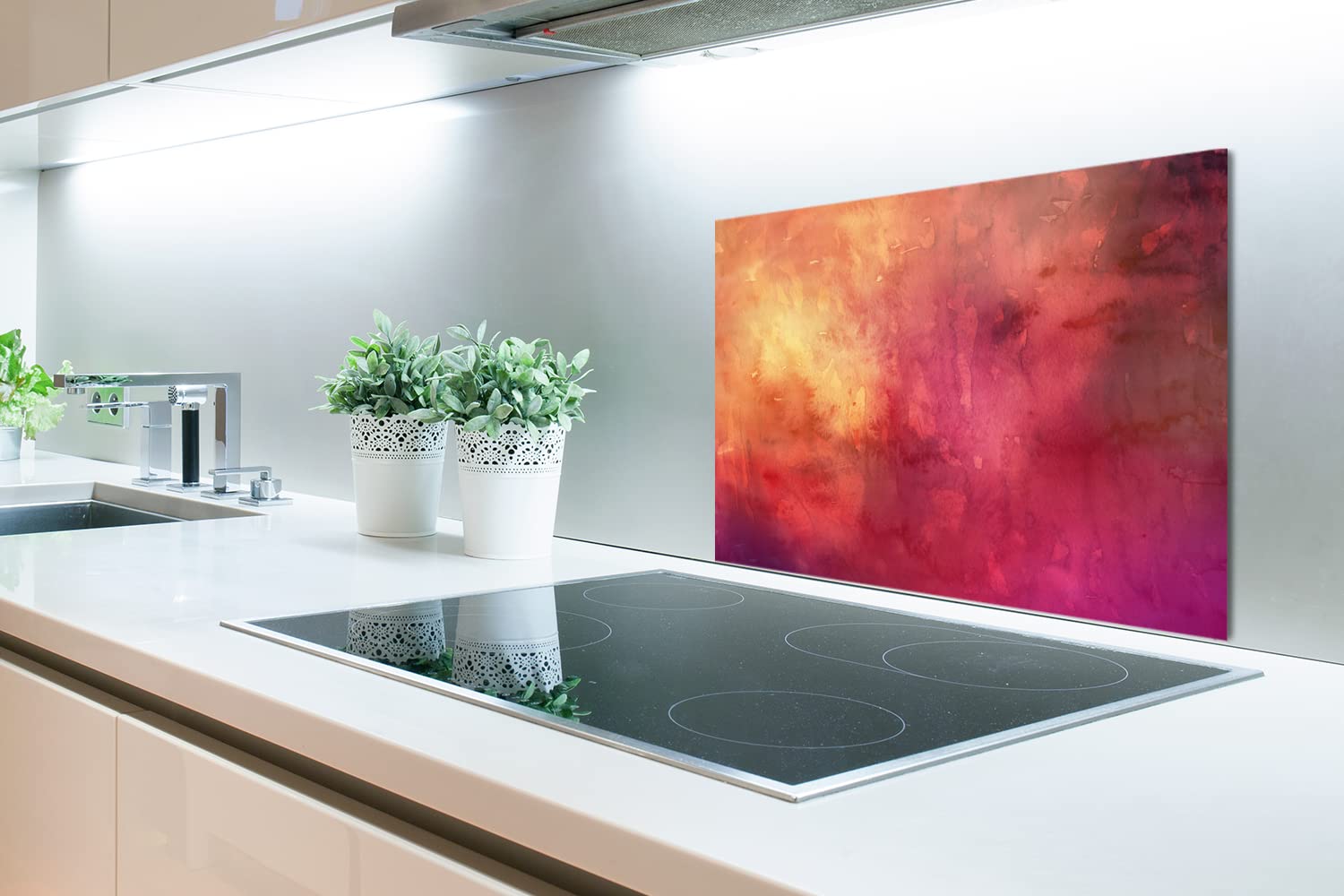 MuchoWow Credence Aquarelle - Rouge - Orange - Teinte Fond de hotte 70x50 cm Credence Aluminium Plaque INOX de Cuisine