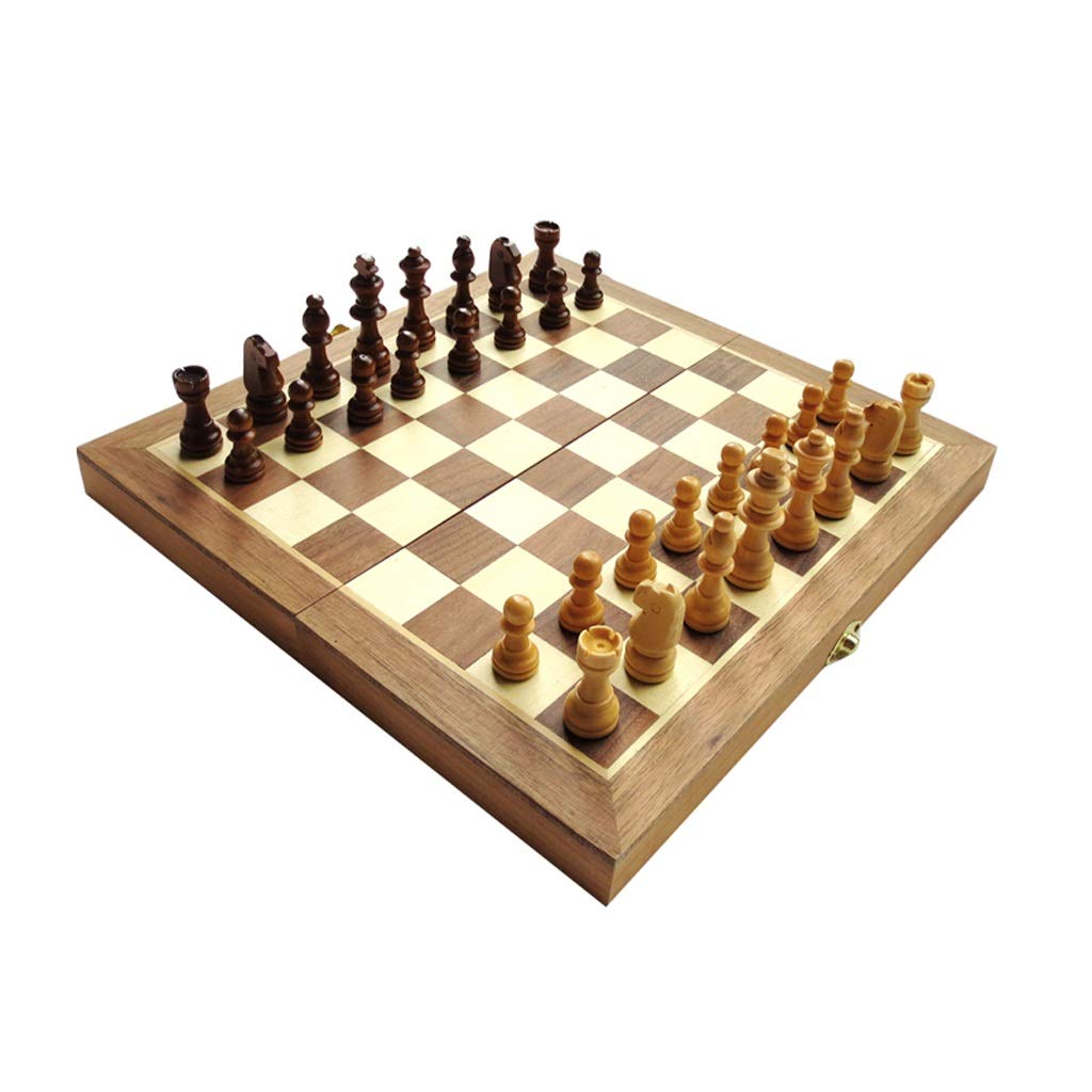 Juego de ajedrez, Tablero de ajedrez estándar Plegable de Madera con Piezas de Madera Tallada y Ranuras para Guardar Las Piezas.