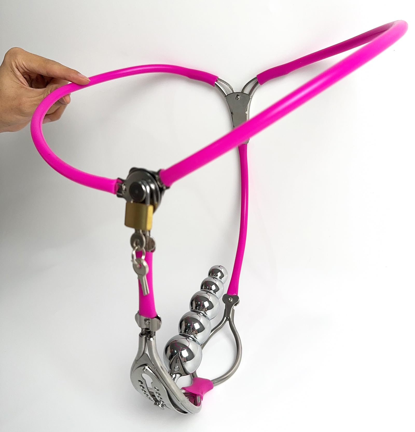 YILUQIFLY Ceinture de Chasteté Féminine en Acier Inoxydable avec Plug Vaginal Rose 90-110cm Ajustable Verrouillable