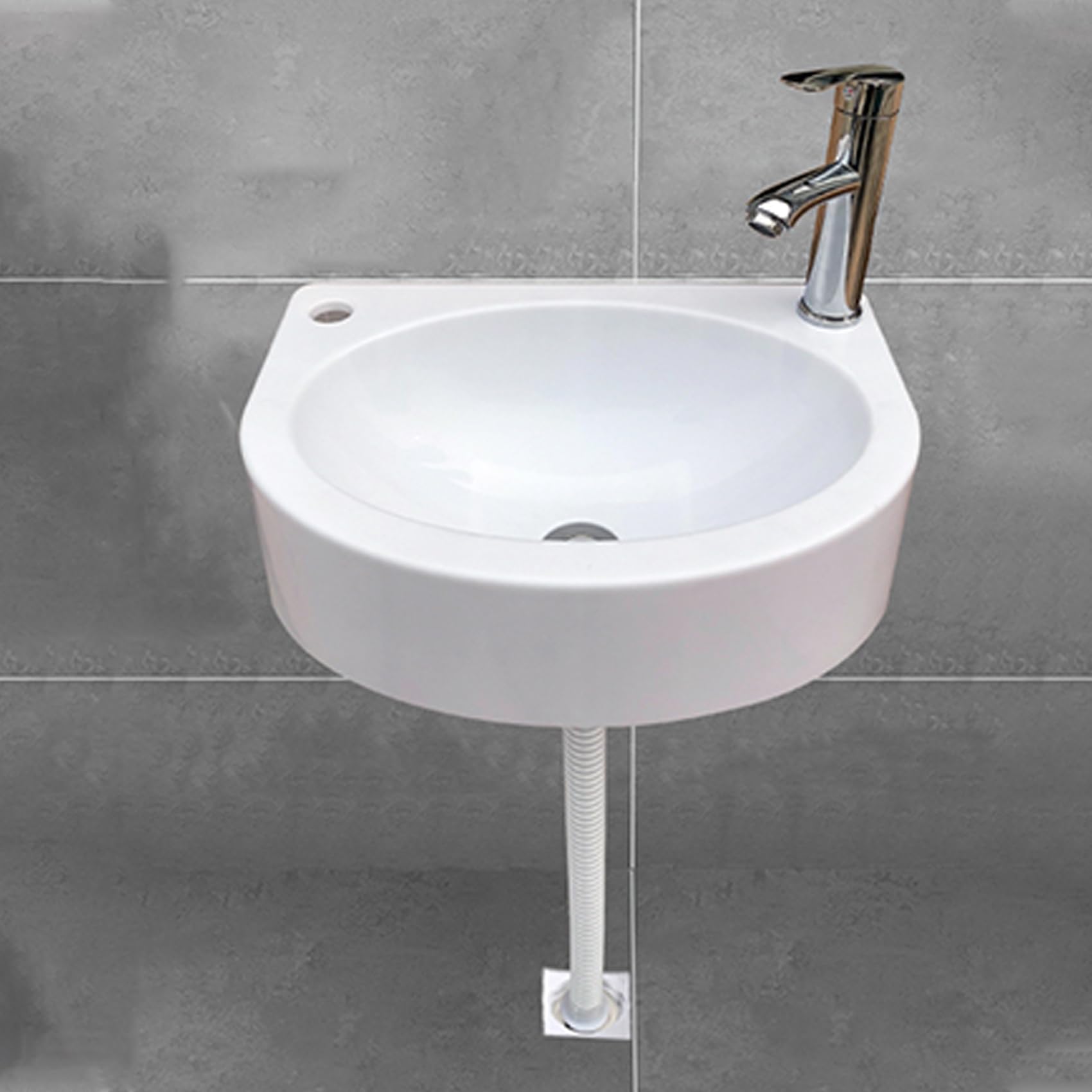 Ovale - Lavandino monoblocco in polipropilene, 40 x 28 cm, resistente, per uso interno/esterno, perfetto per bagno, garage o lavanderia, bianco, con rubinetto incluso