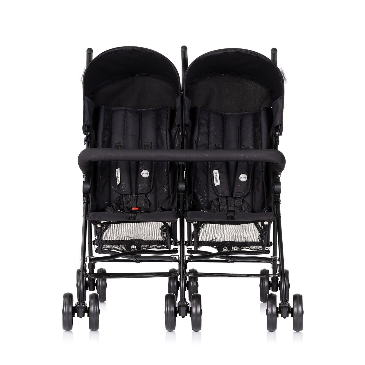Chipolino Zwillingskinderwagen Double Point klappbar Korb Sonnendach Frontbügel schwarz