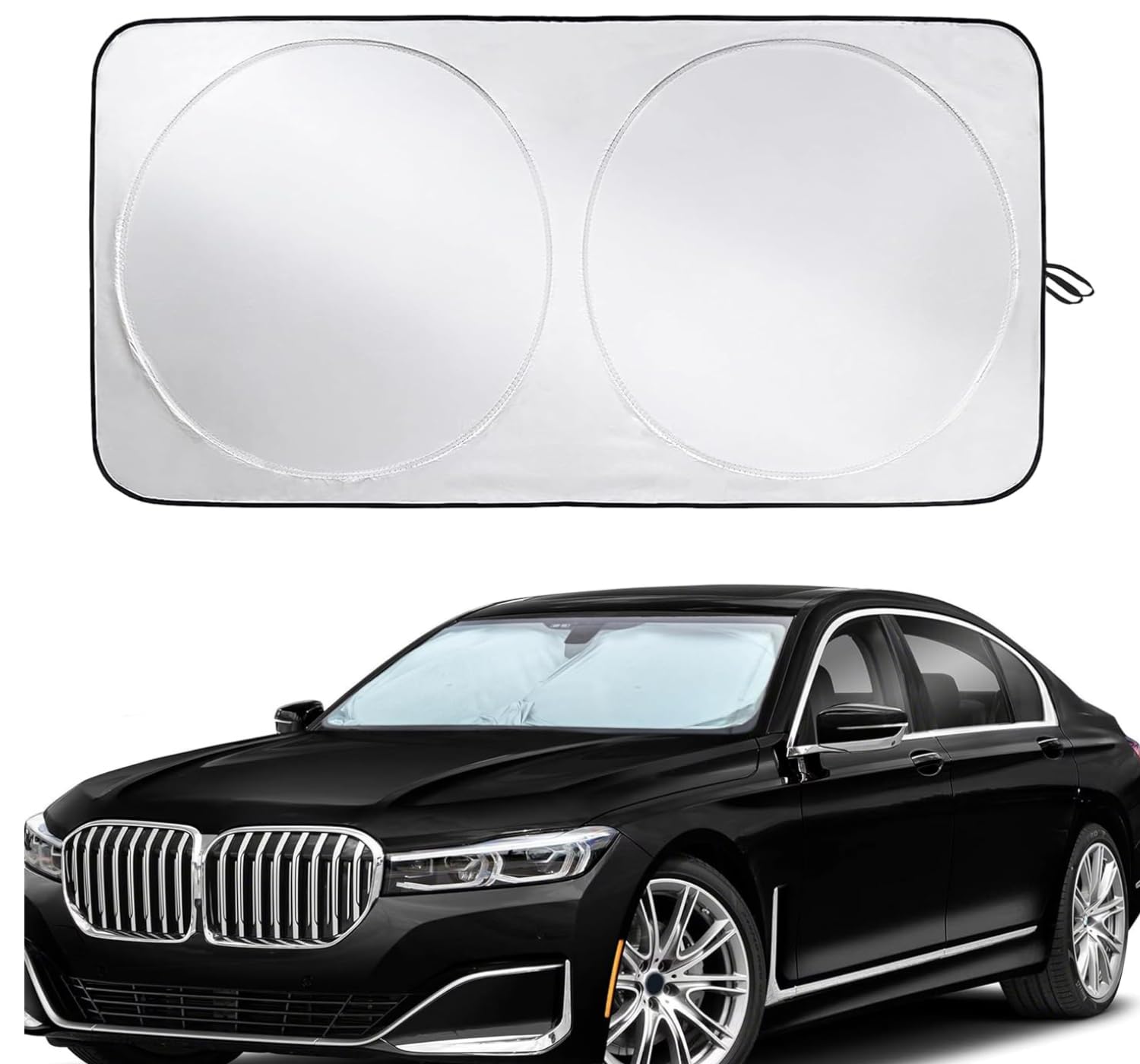 Car Sun Shade for Windshield, Double Bubble Design Sun Visor Front Windshield Sunshade Windshield Cover Car Accessories Windshades Windshield Visor Cover UV Protect Reflector 150x70cm, Black & Silver