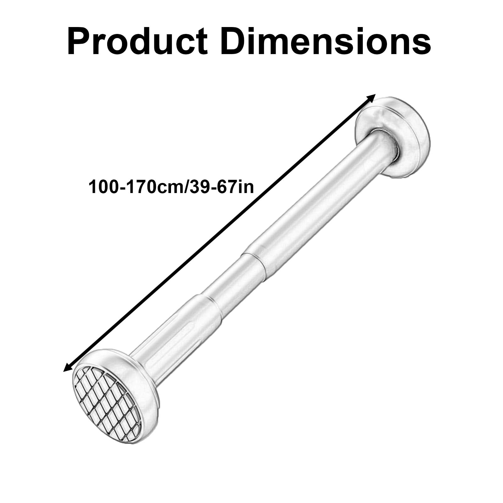 Duschvorhangstange aus Edelstahl, Rutschfeste Spannstange Teleskopstange, 35–220 Cm, Bohrfrei für Badezimmer und Schranktüren(Gray,100-170cm/39-67in)