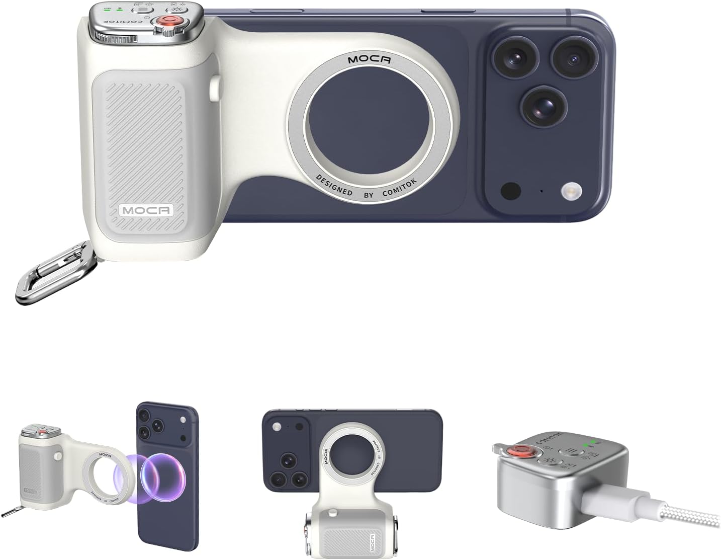 COMITOK MOCA iPhone 17 Pro Camera Grip No Need App for iOS26, Compatible iOS17 and iOS18, Fun Shot Magnetic Grip for Phone Native Camera with Anti-Drop Detachable Remote and Convenient Keychain Hook
