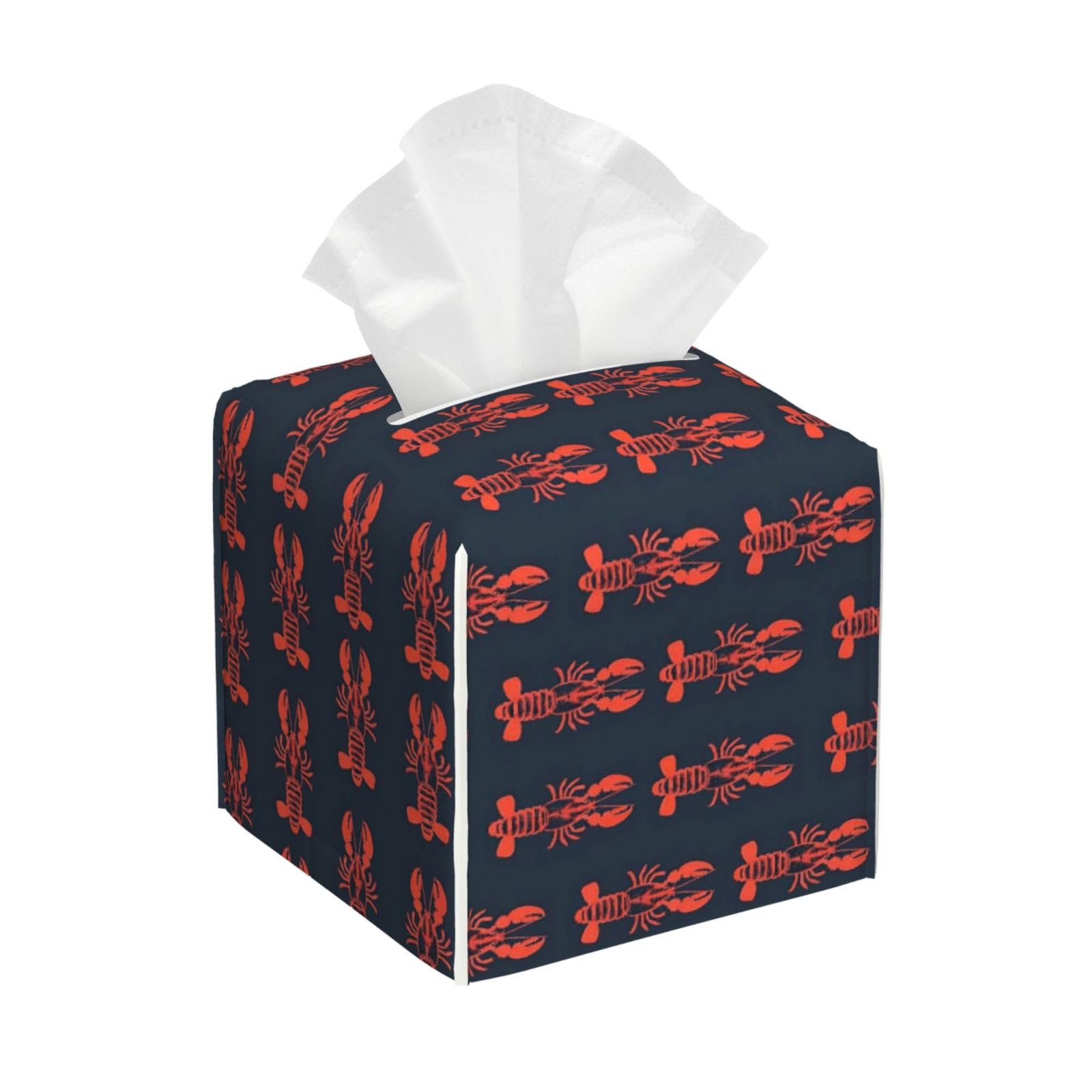 Retro Red Lobster B Print Tissue Box Cover Holder Square, Foldable Modern Cube Tissue Box Cover, Leather Decorative Organizer for Tabletop Bathroom Car Office Desk Decor