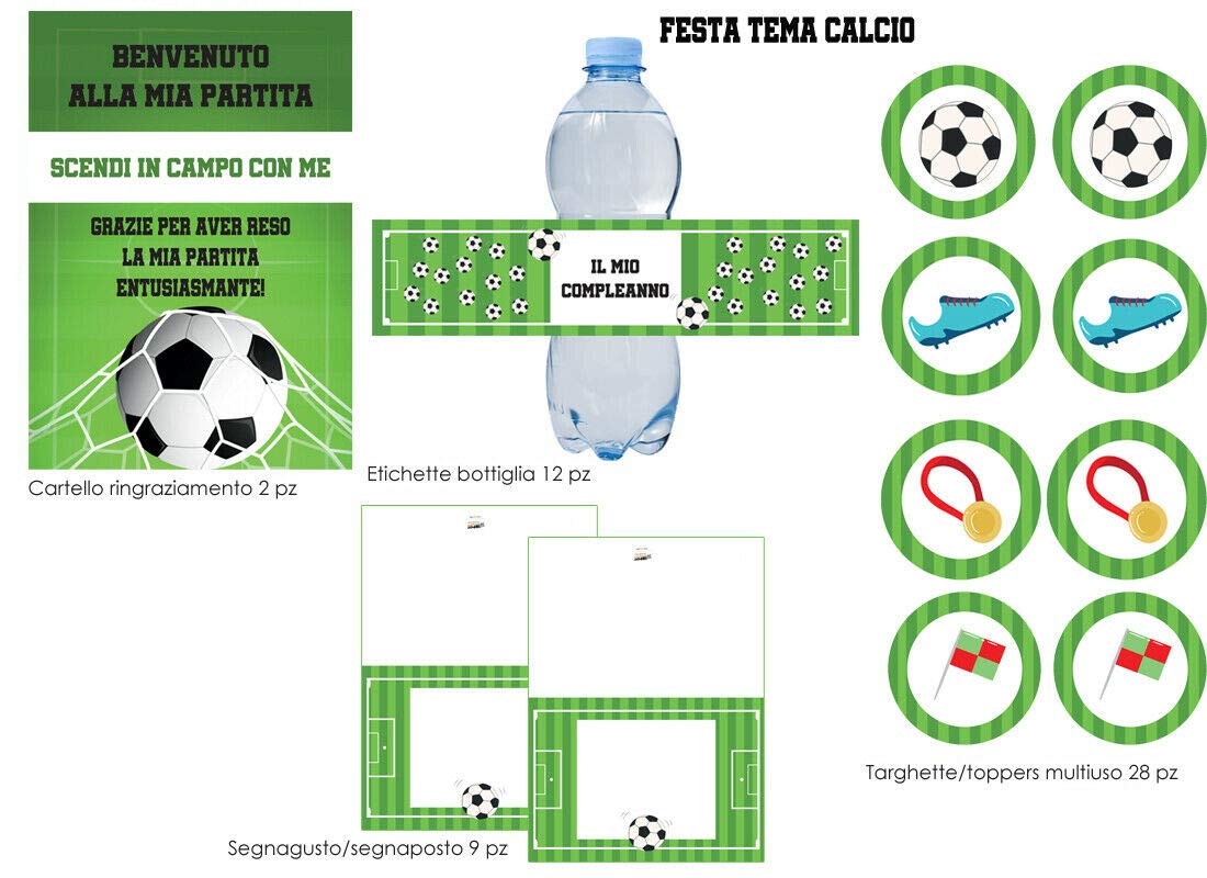 IRPot Kit Compleanno Calcio New N.16 - 116 Pezzi: Piatti, Bicchieri, Tovaglioli E Tovaglia PVC