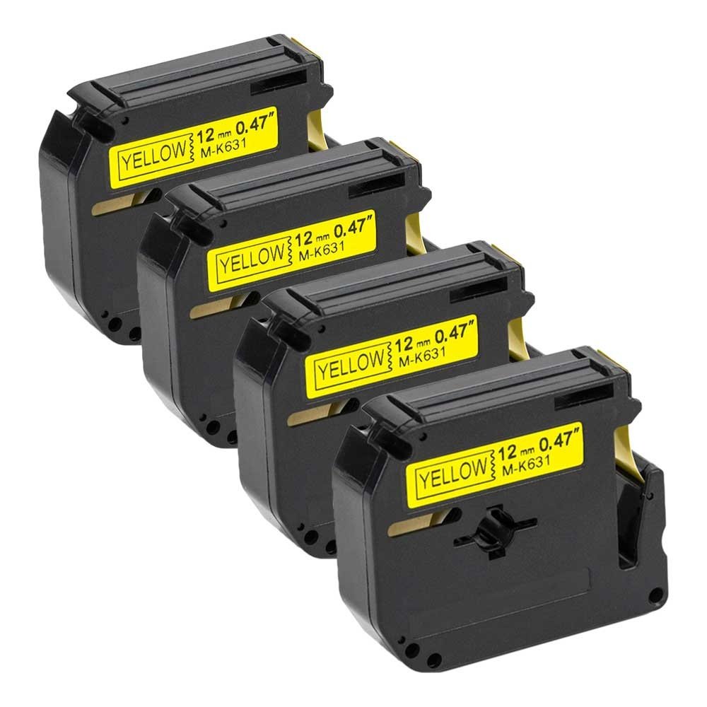 PerfectPrint Compatible Label Tape Replacement For Brother PT-55BM PT-55S PT-65 PT-65SB PT-65SCCP PT-65SL PT-65VP PT-70 PT-70BBVP PT-70BM PT-70BMH PT-70HK M-K631 1/2" (12mm) (Black on Yellow, 4-Pack)