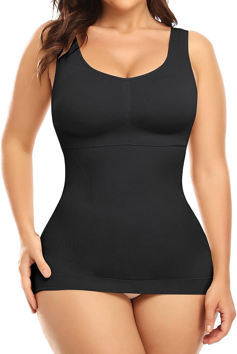 Vaslanda Women Shaper Cami with Built in Bra Shapewear Tank Top Tummy Control Camisole Slimming Compression Undershirt