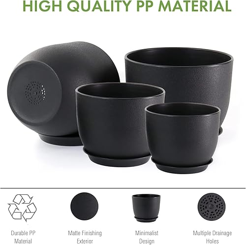 Miniatura 2 de Mornyray Macetas de 10987.5 pulgadas, juego de 4, macetas grandes con agujeros de drenaje y platillo extraíble, macetas para interiores y