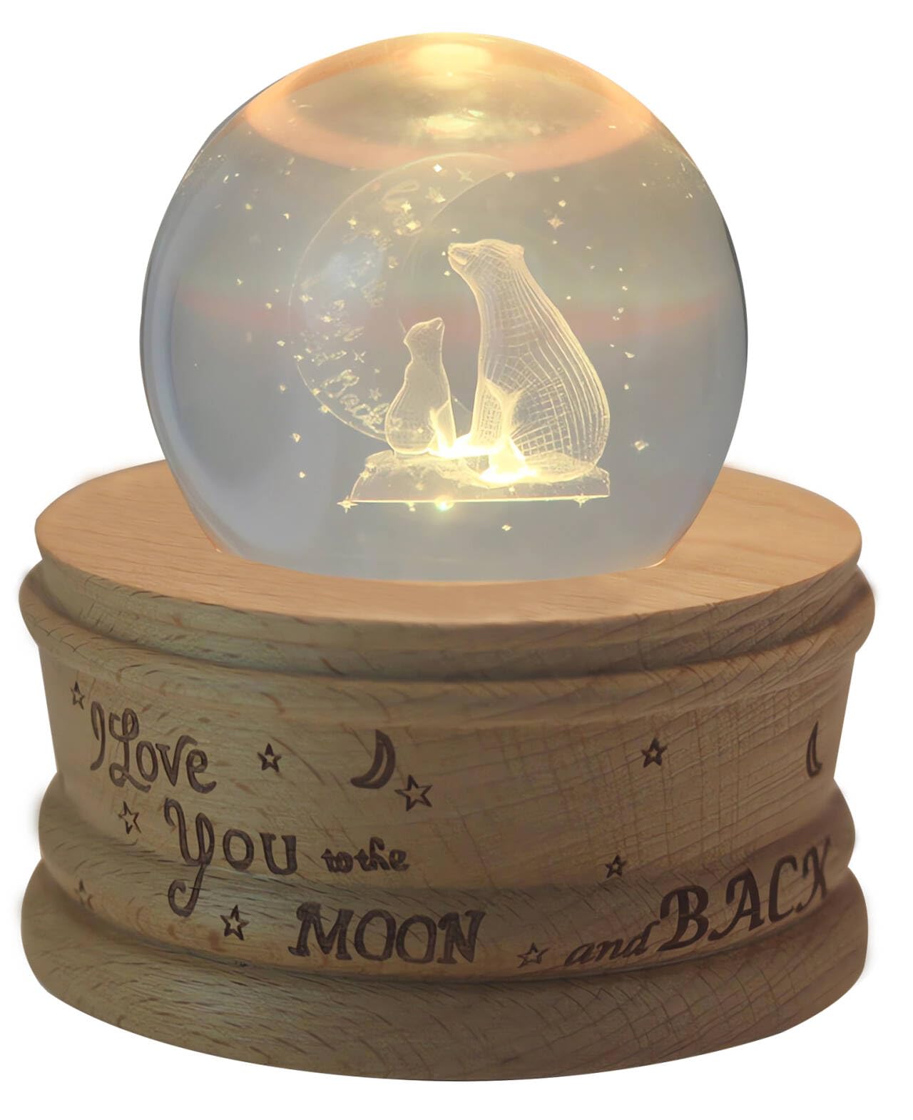 SOMOBOX Gift Wrapped Music Box K9 Crystal Ball with Projection and Rotating Wooden Base, 3D Effect Decorative Ball for Women Mom Girls Birthday,