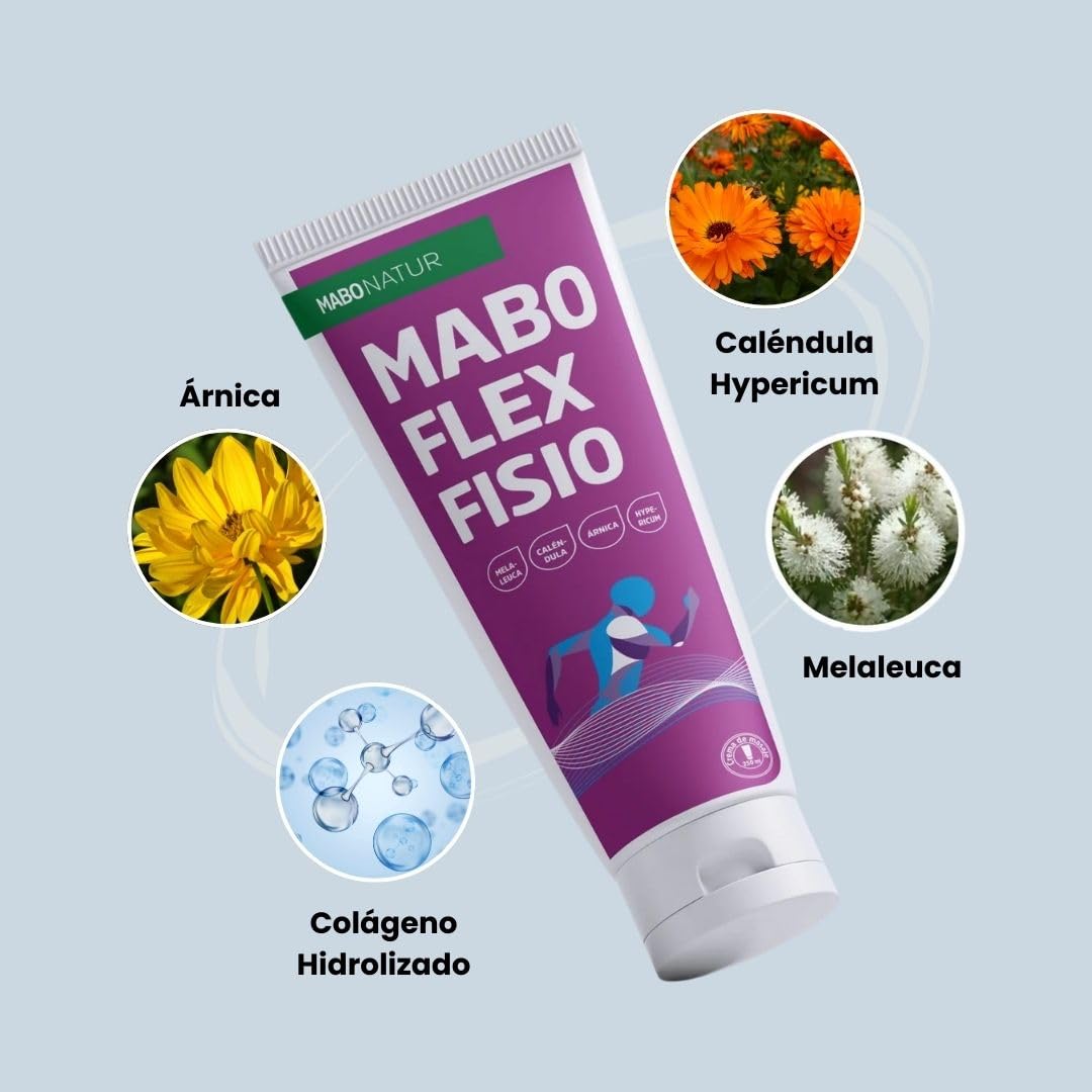 MABO Flex Fisio 250 ml - Crema de Masaje para Alivio de Dolores Musculares y Articulaciones Arnica Caléndula Mentol Hypericum Colágeno