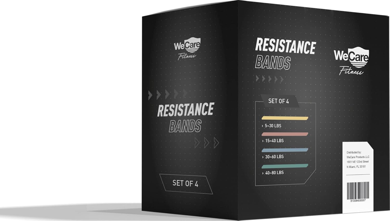 WeCare Fitness Resistance Bands Set, 4 Bands 4 Resistance Levels, Latex Free, Portable Workout Equipment, Home Gym, Training, Exercise, Pilates, Muscle Toning, Great for Travel, for Men and Women