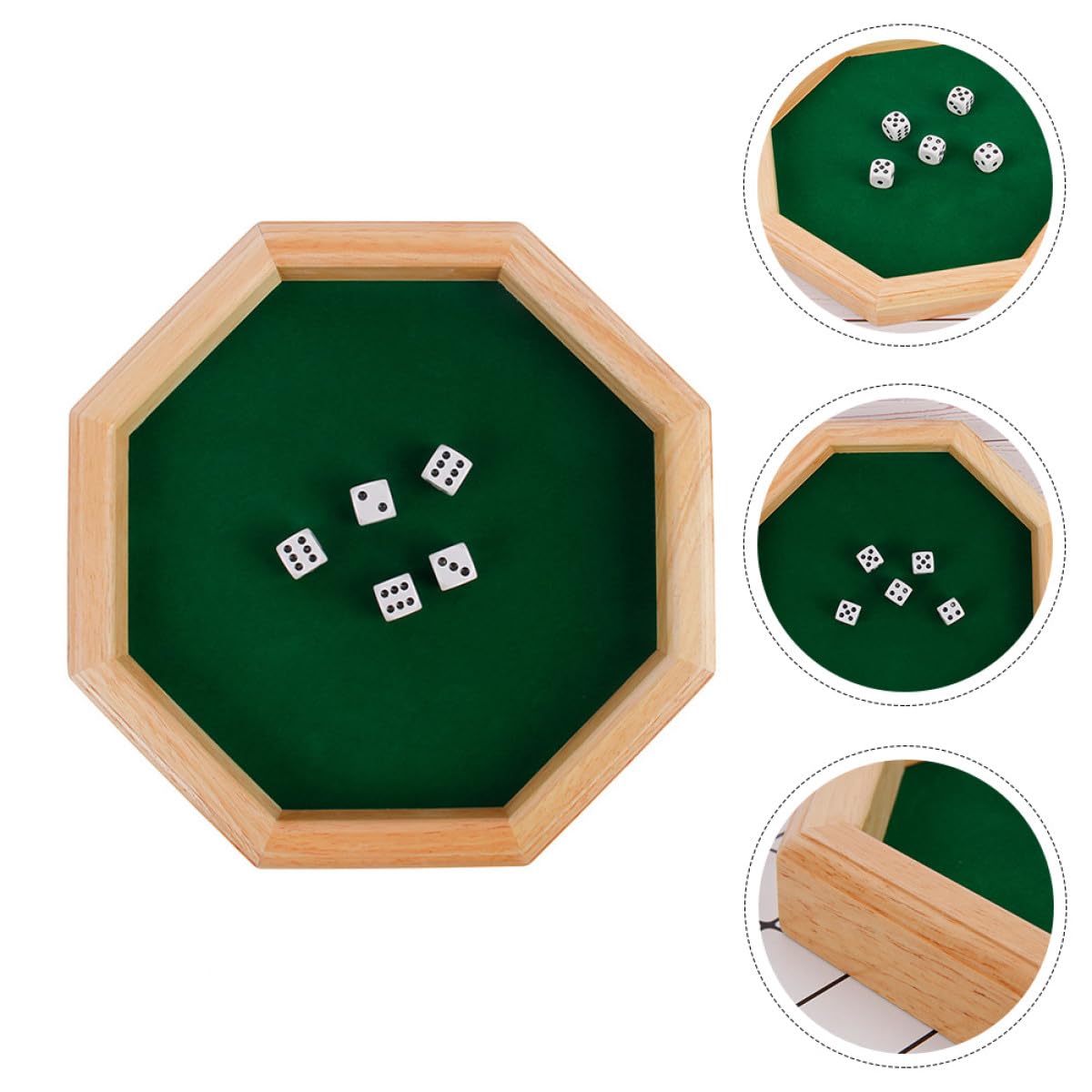 HANABASS Jeu De Dés à Boire Octogonal pour Adultes Petit Plateau Bois Verni Résistant Imperméable Fête Soirée Jeux De Société Convivialité Party Pack