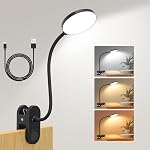 61 LED Rechargeable Reading Lamp, 3 Color Modes & 10 Brightness Levels, 2000mAh Clamp Lamp with USB-C, 15.8'' Flexible Gooseneck, Cordless Book Lamp Clamp Light for Bed, Table, Desk - White