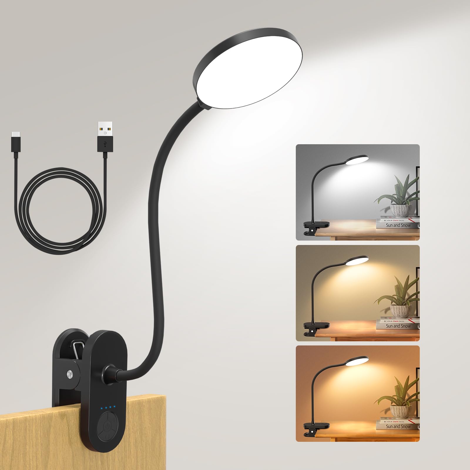 ZAPLIT 97 LED Akku Leselampe Bett –【3 Farbmodi & 10 Helligkeiten】 2000mAh Klemmlampe mit USB-C, 40cm Flexibler Schwanenhals, Buchlampe, Klemmleuchte für Schlafzimmer, Schreibtisch & Camping