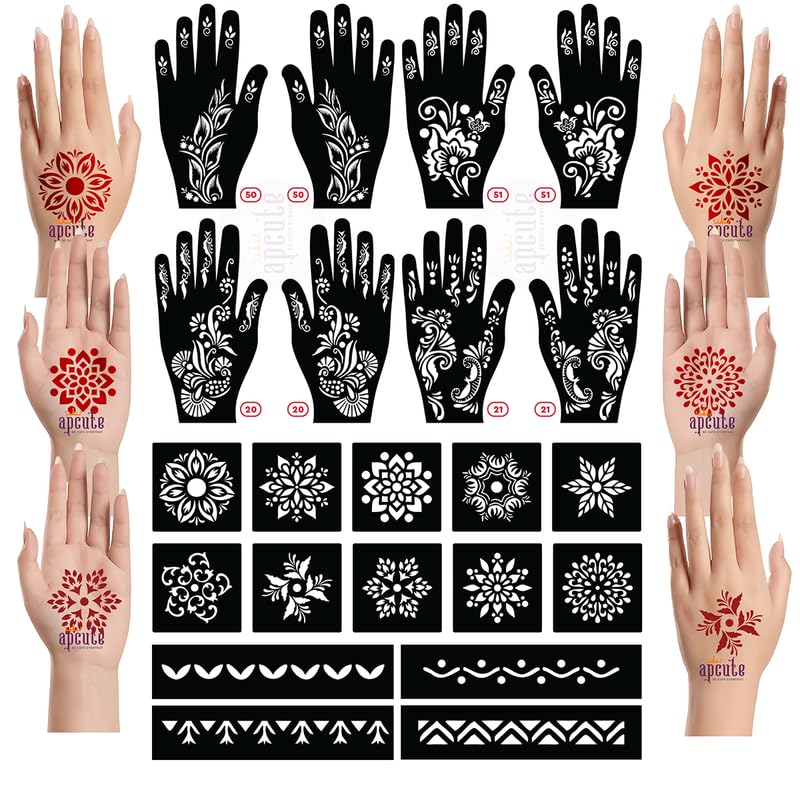mehndi stencil full hand Set of 22 pieces, mehandi stencils stickers tattoo for Women, Girls and Kids, Easy to Use in 4 Steps, 22p-S-500-image-47
