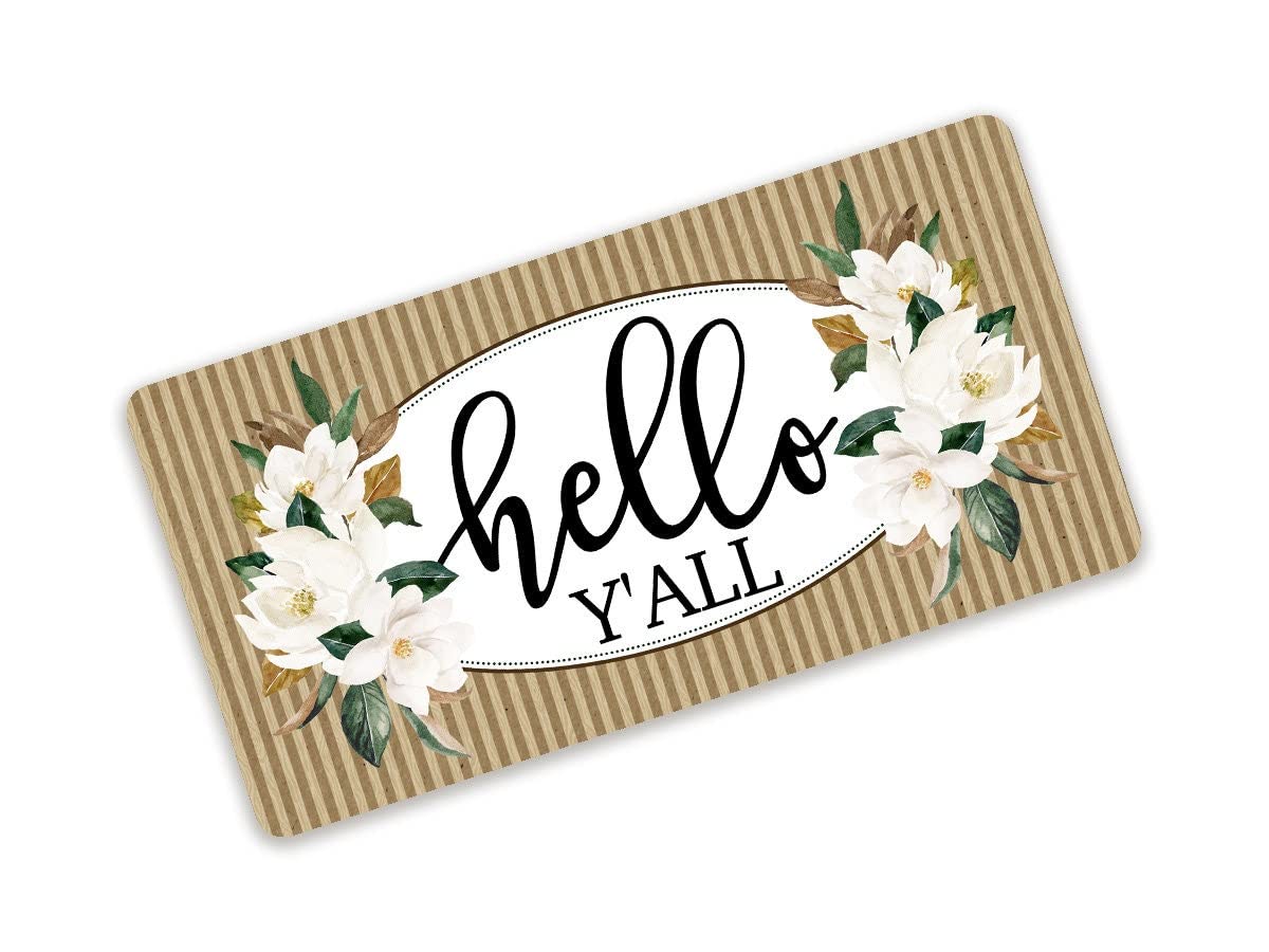 Hello Y'All Magnolia Floral Autumn Wreath Sign Farm Wall Decor Kitchen Decor Wall Decor Poster Metal Sign 8X12 Inches