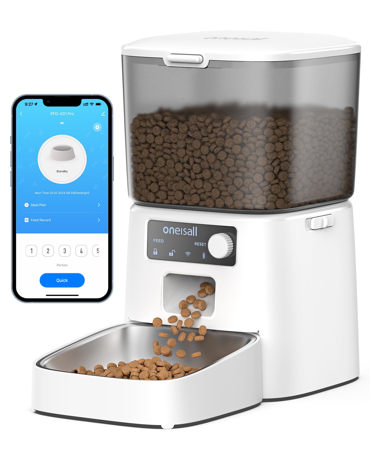 Oneisall Automatische Kattenvoerdispenser 3,5L - Programmeerbaar 1-6 Maaltijden Per Dag