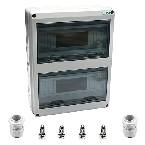 Fielect Caja de disyuntor de 24 vías, caja de protección de distribución de plástico ABS IP65, caja de distribución impermeable con cubierta