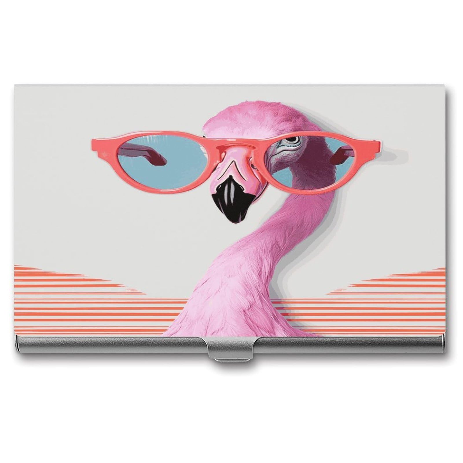 FekiLoot Hello Glasses Flamingo Business Card Holder for Men Women Metal Slim Organizer Business Card Carrier Wallet Name Cards Holder Retro Slim Pocket Purse Small Portable Card Case
