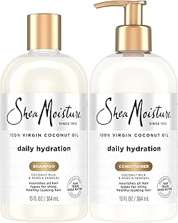 SheaMoisture Shampoo & Conditioner Set, Daily Hydration with Pure Coconut Oil – New Look, Improved Creamy Lather, Cruelty-Free, 13 Oz Ea