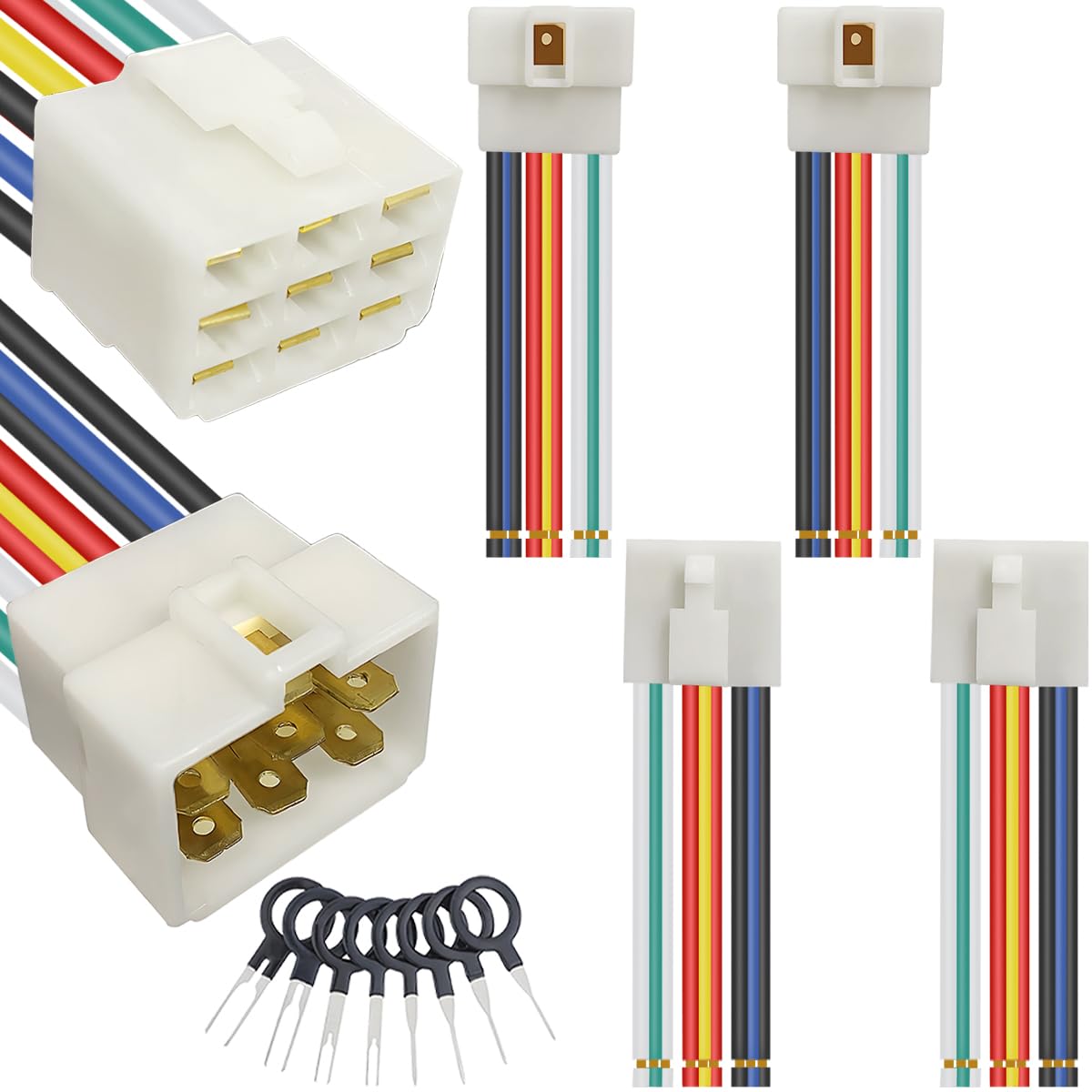 HAAMNING7 4 Pcs 6.3mm 9 Pin Automotive Electrical Wire Connector 9 Pin Car Electrical Wire Male Female Plug Socket Terminal Adapter Cable, for Car Motorcycle Boat