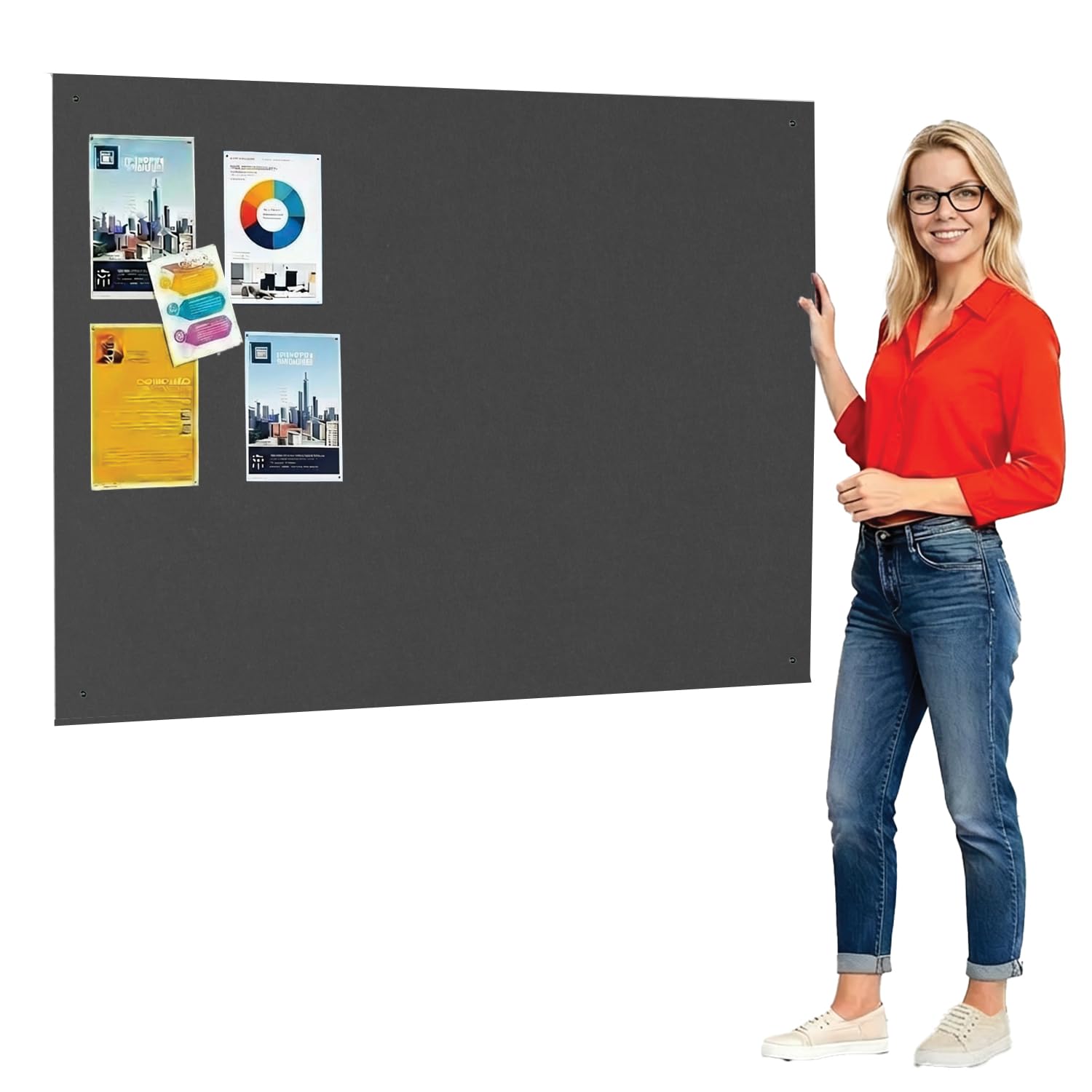Frameless Fire-Retardant Grey Noticeboard, 120 x 150 cm, Message Pinboard, Recycled, Wall-Mounted - 12 Colours to Choose from - Ideal for Office, School, Public Displays