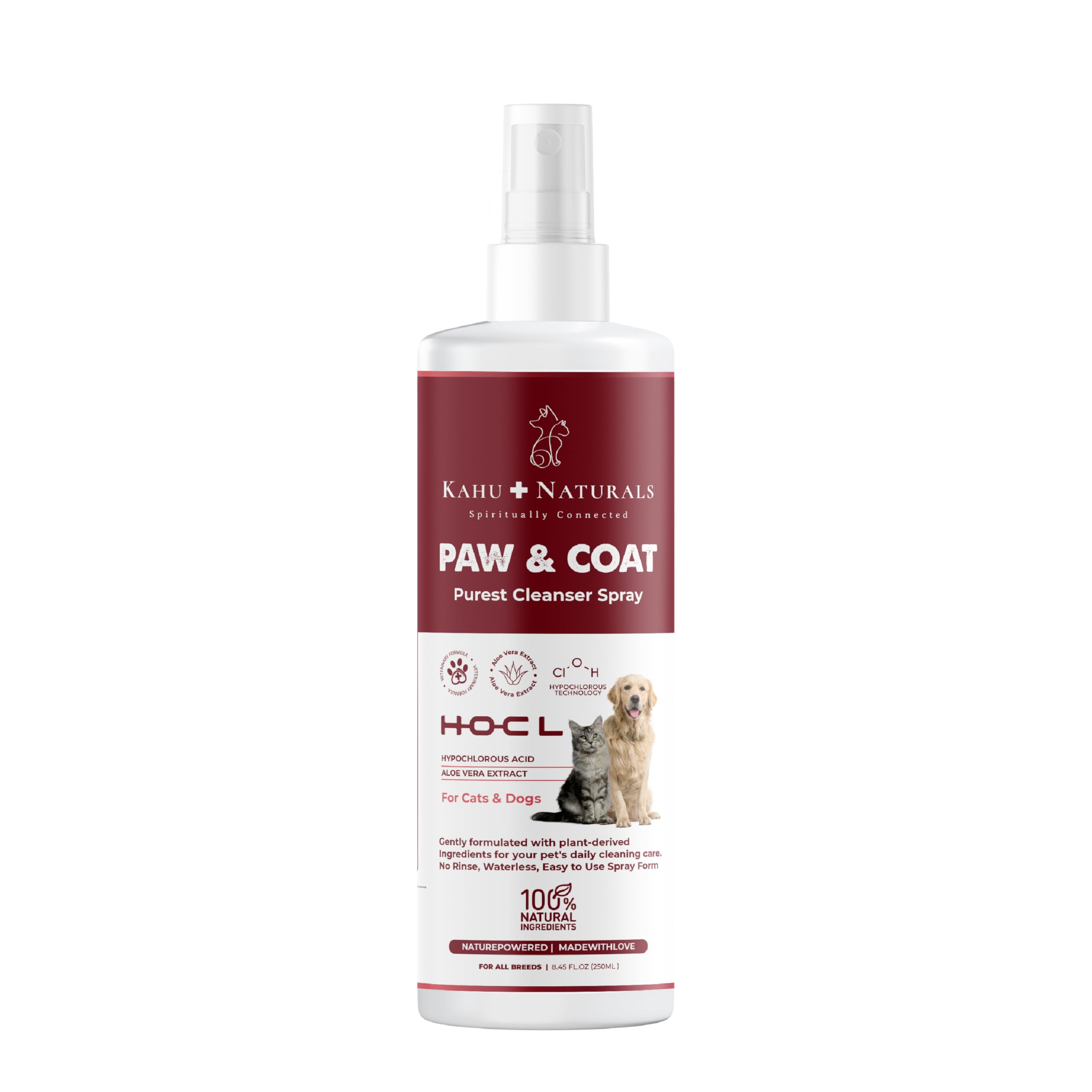 Kahu Naturals Paw&Coat; %100 Doğal Günlük Temizlik ve Bakım, 250 ml, Vücut ve Pati Temizleme Spreyi