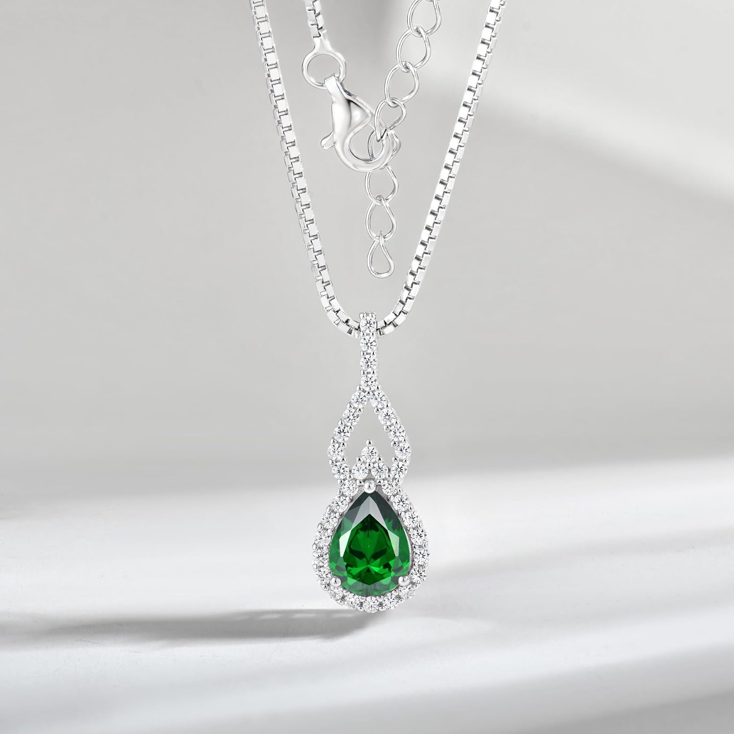 925 Sterling Silver Birthstone Necklaces for Women Infinity Pendant Necklace Pear Cut Gemstone Jewelry - Image 4