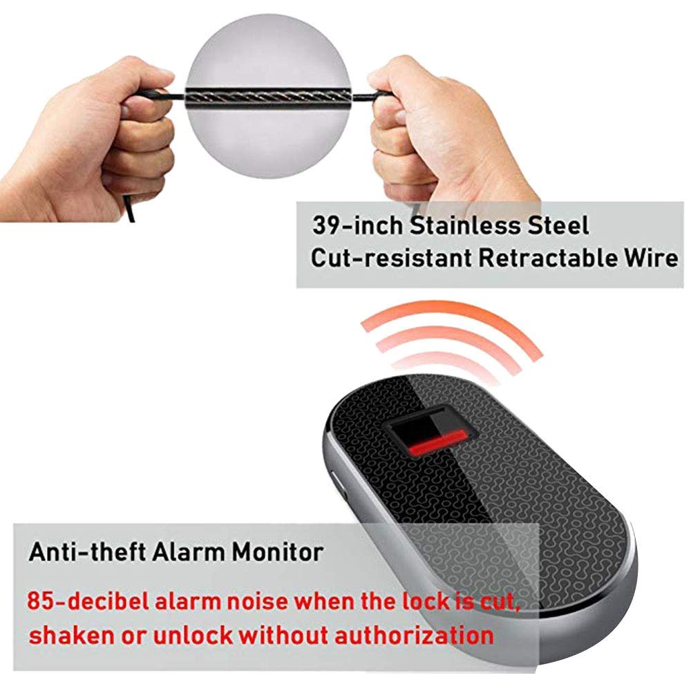 Lucchetto Keyless Smart Fingerprint Lock Lucchetto Sicurezza Cavo antifurto in Acciaio per Zaino Valigia Bagagli Ufficio Bici