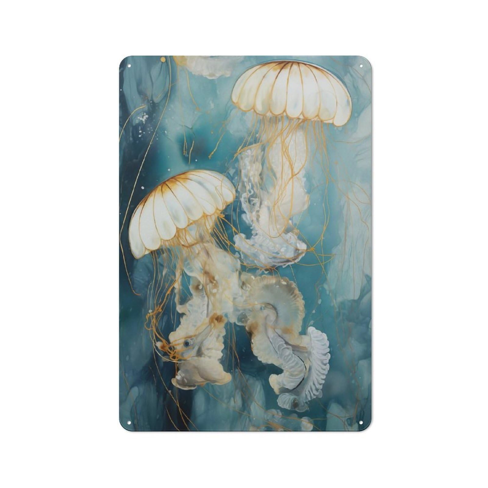 Junmoney Jade Jellyfish Metal Wall Sign 30X20cm Featuring For Bar Or Restaurant, For Vintage Wall Decor Fans, For Themed Room Decoration