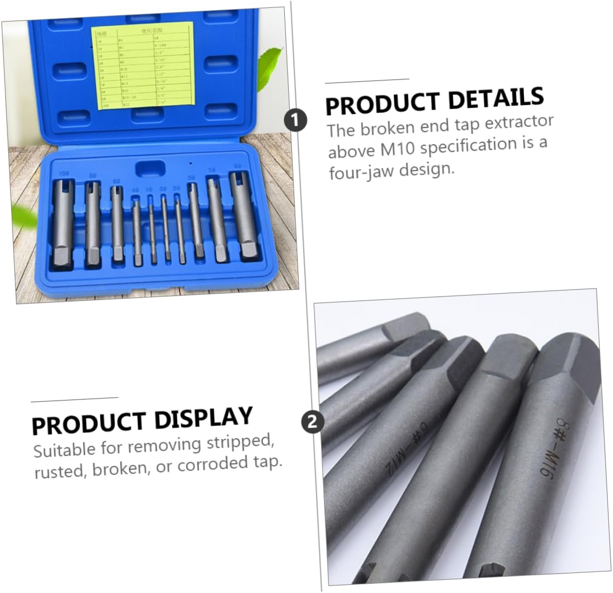 TEHAUX 10Pcs Broken Tap Extractor Set Durable Screw Removers with Carrying Box for Easy Storage and Transport for Stripped Rusted Corroded Screws and Bolts