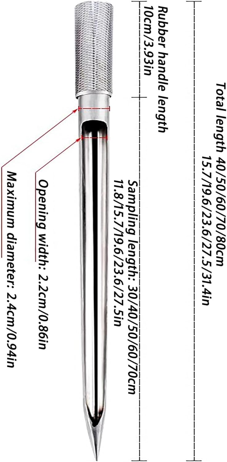 Stainless Steel Soil Sampler Probe Rod for Fertilizer & Powder - 40-80cm (22mm, 27.5in) - Durable Handle for Easy Soil Collection and Testing