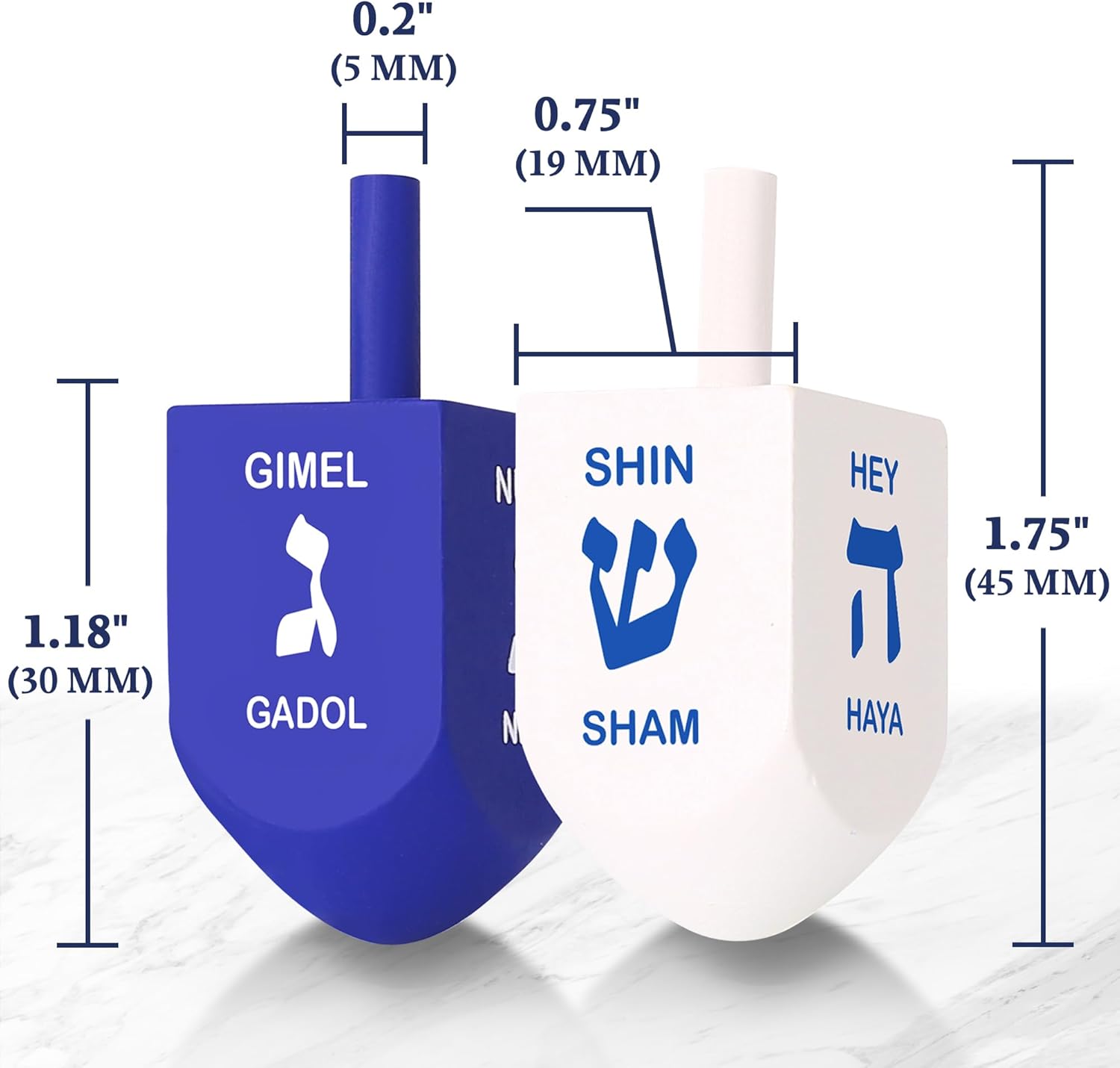 Zion Judaica Hanukkah Dreidels Blue & White Natural Wood with English Translation & Transliteration (100 Pack)