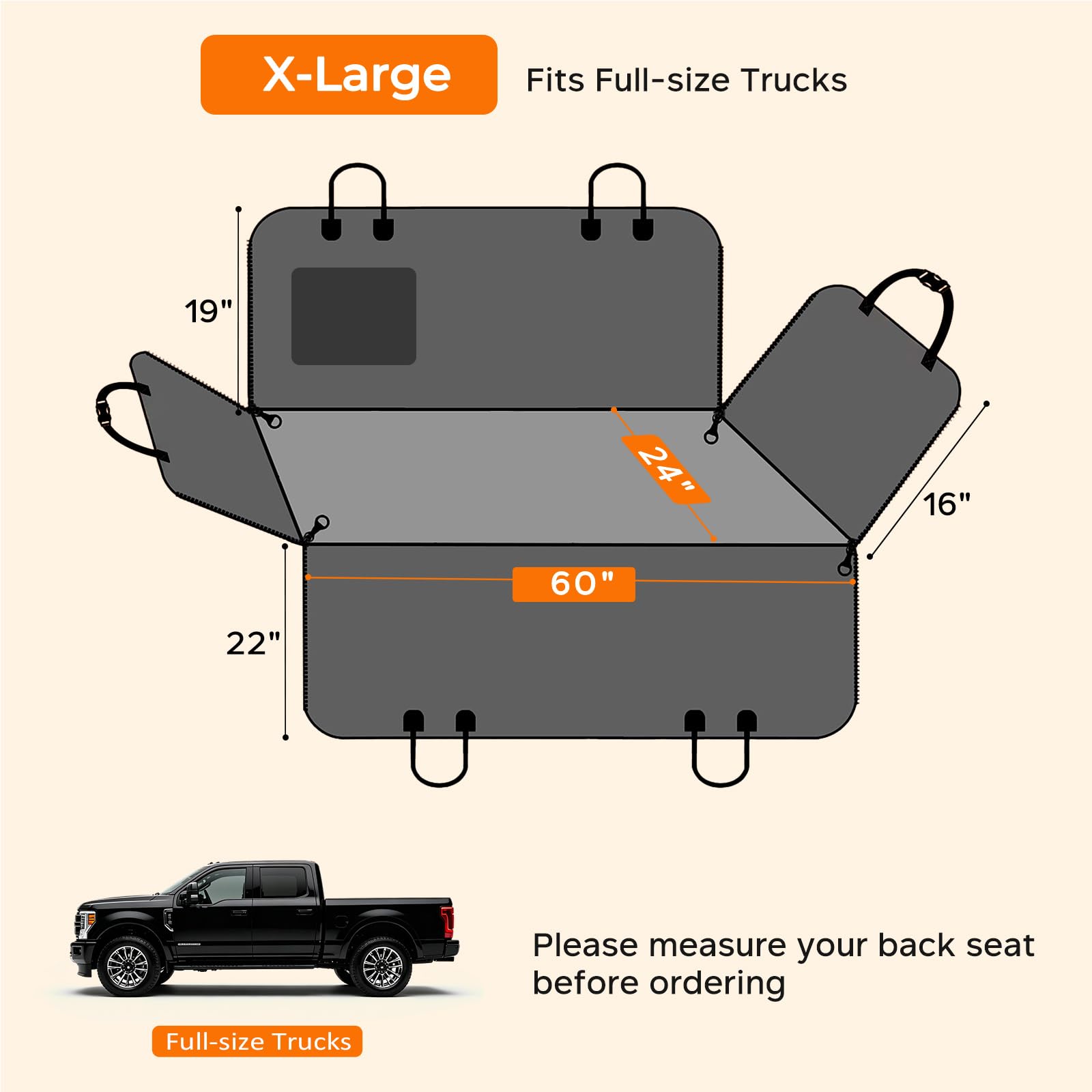 URPOWER XL Dog Seat Cover for Full-Size Truck Back Seat, Waterproof Hammock view 6