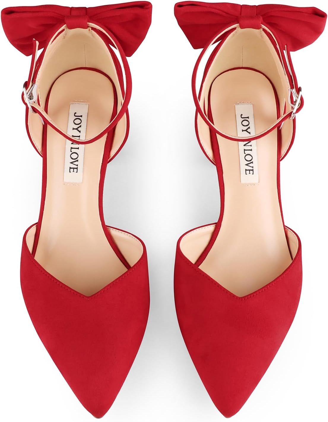 JOY IN LOVE Women's Pumps Kitten Bow Heels Closed Pointed Toe Sandals Ankle Strap Dress Shoes - Image 5