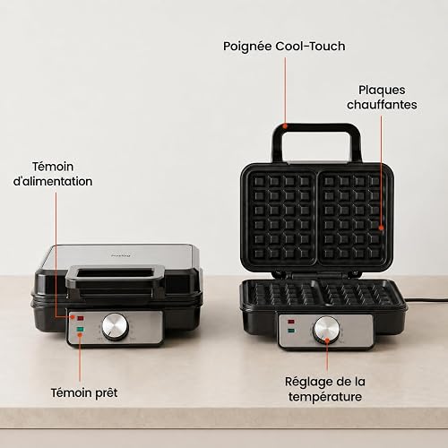Huslog Gaufrier 1200 W, 2 Grandes Gaufres Belges, Plaques Antiadhésives, Poignée Cool-Touch, Réglage Température, Compact, Chauffe Rapide, Noir - 7