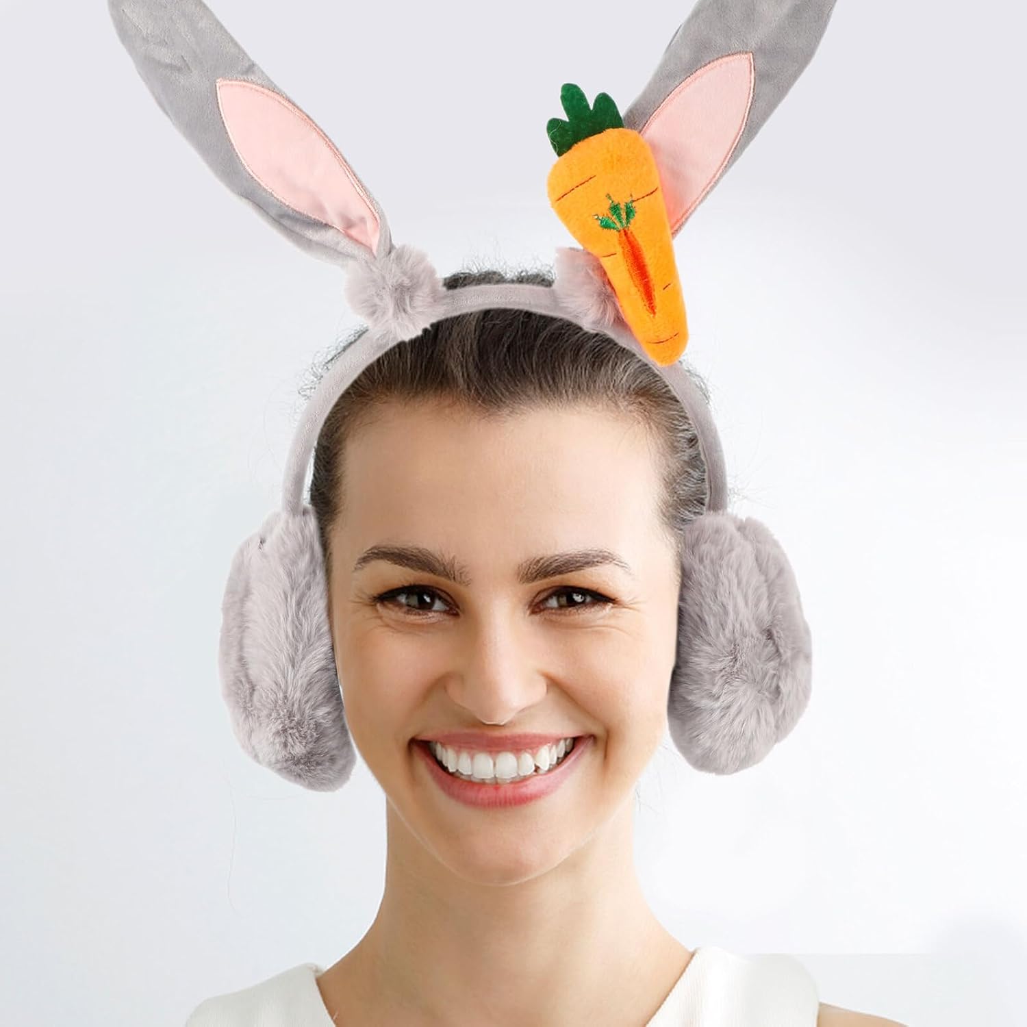 Winter Protective Ear Cover Earmuffs Gray Animal Ears Soft Plush for Women for Outdoor Cold Weather