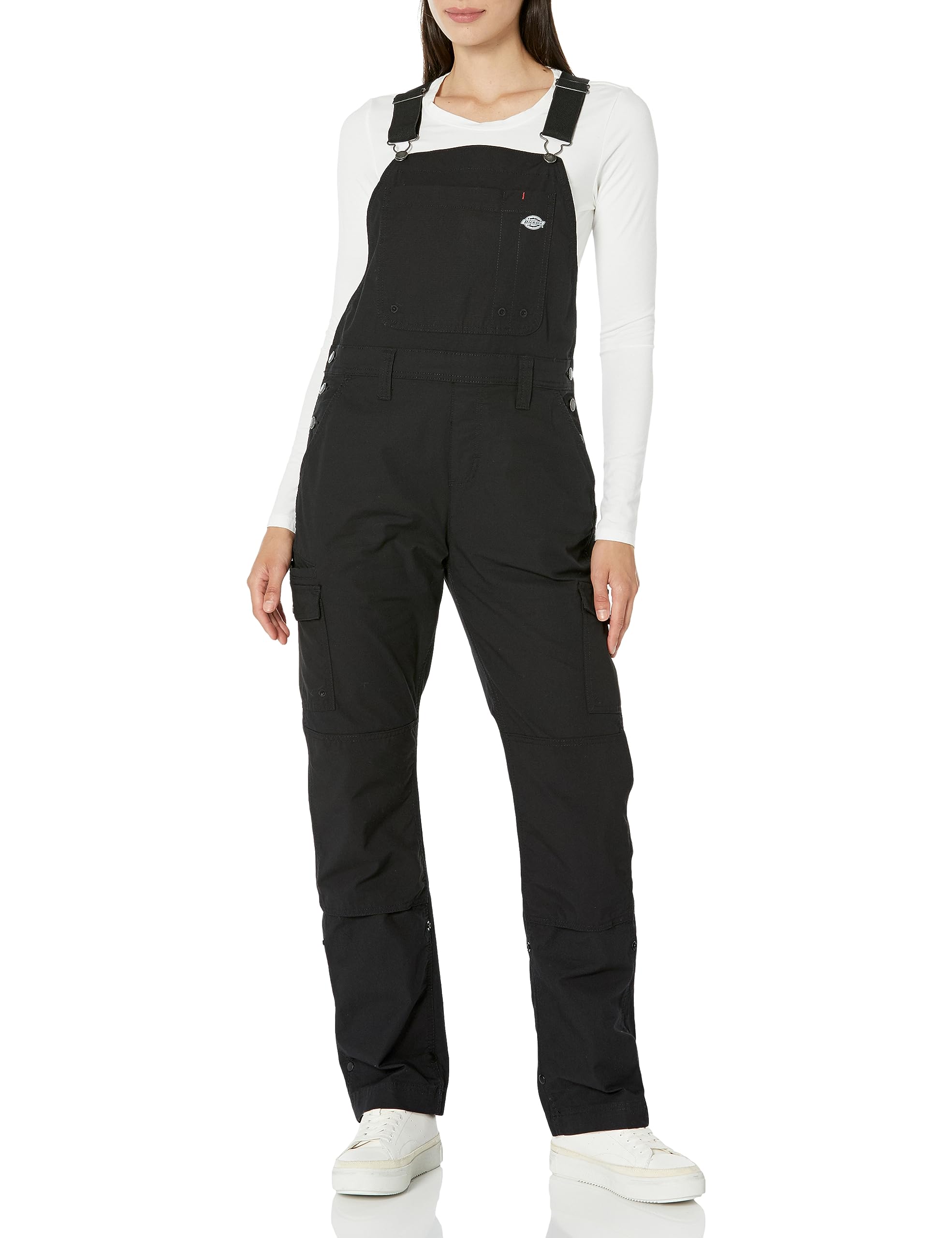 Dickies Women's Rinsed Black Cooling Ripstop Bib Overalls, Medium