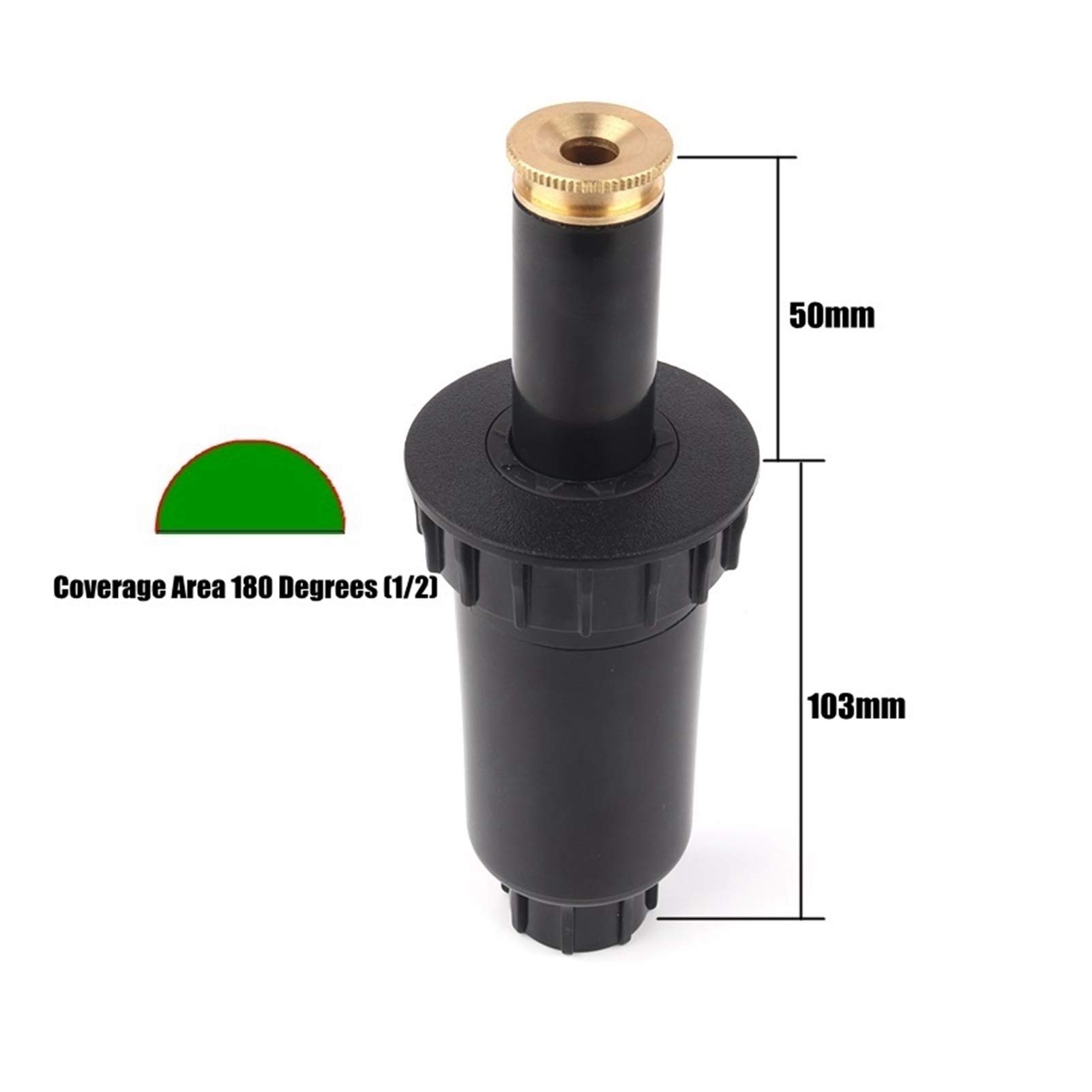 Rociadores de riego de jardín, 4 piezas de 1/2 "90-360 grados ajustable de plástico pop-up boquilla Park Square Garden Lawn Flower Plant Riego, boquilla de cobre (color: 180 grados)