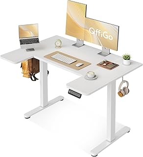U-Shaped Electric Stand Desk, 44 Height Adjustable Desk Sit-Stand Table, Writing Computer Desk for Home, Office, Workstation, White