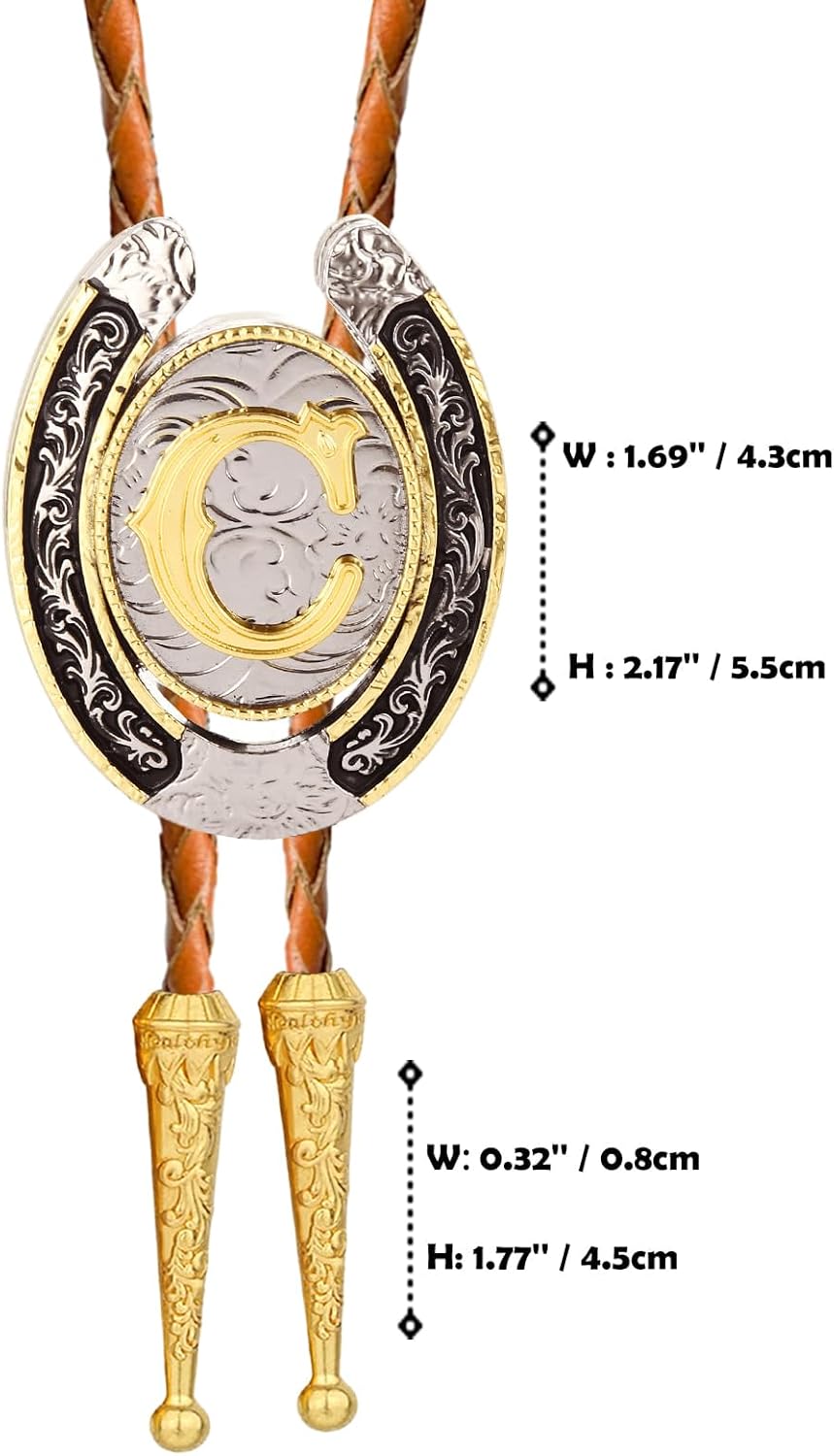 Bolo tie for Men Western Cowboy Brown Leather Necktie Gold Initial Letter ABCDJMR to Z Bolo ties for Women - Image 3