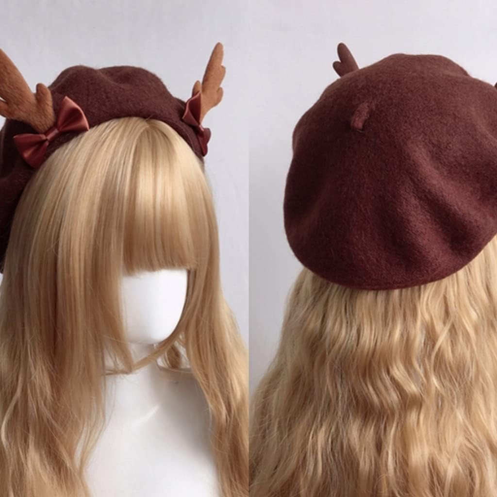 Sweet Painter Hat Deer Antlers Cosplay Hat Vintage Wool Warm Hat for Women Girls for Head Access